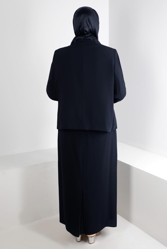 Vêtements hijab BLEU MARINE ENSEMBLE JUPE EN CRÊPE DÉTAILLÉ 3 PIÈCES 30286 - ALVİNA