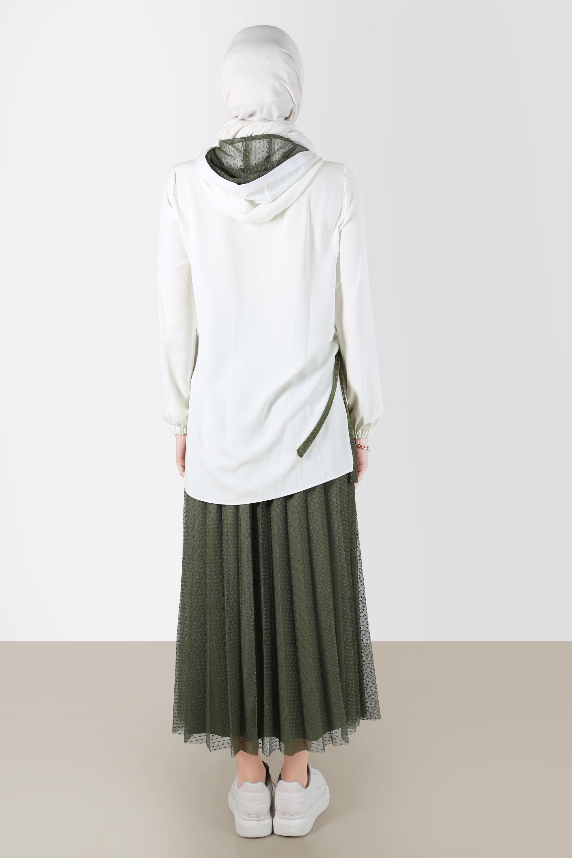 Tesettür giyim YEŞİL FERMUARLI KAPÜŞONLU İKİLİ ETEKLİ TAKIM 41768