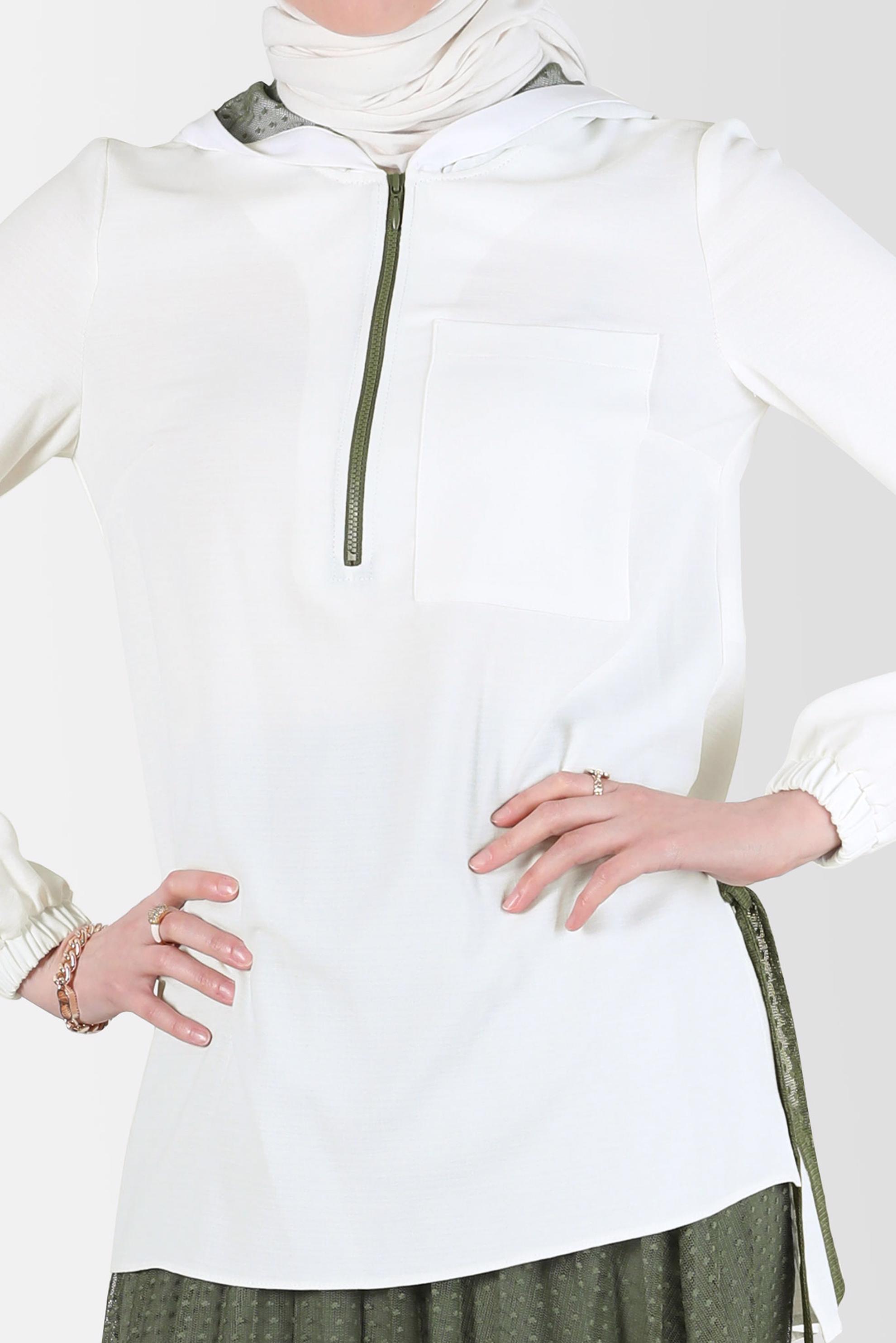 Tesettür giyim YEŞİL FERMUARLI KAPÜŞONLU İKİLİ ETEKLİ TAKIM 41768