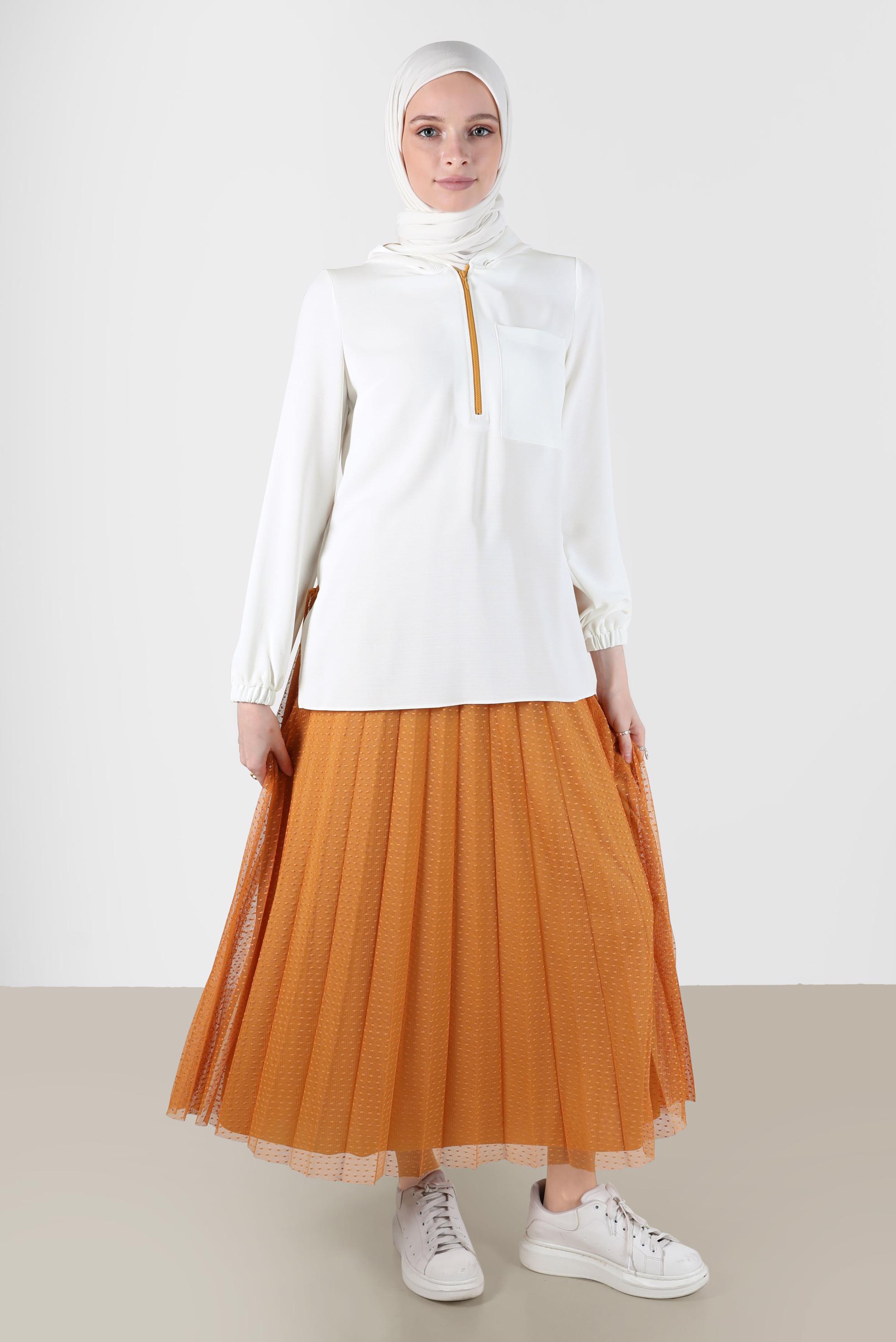 Hijab clothing YELLOW ZIPPERED HOODED 2-PIECE SKIRTED SUIT 41768 