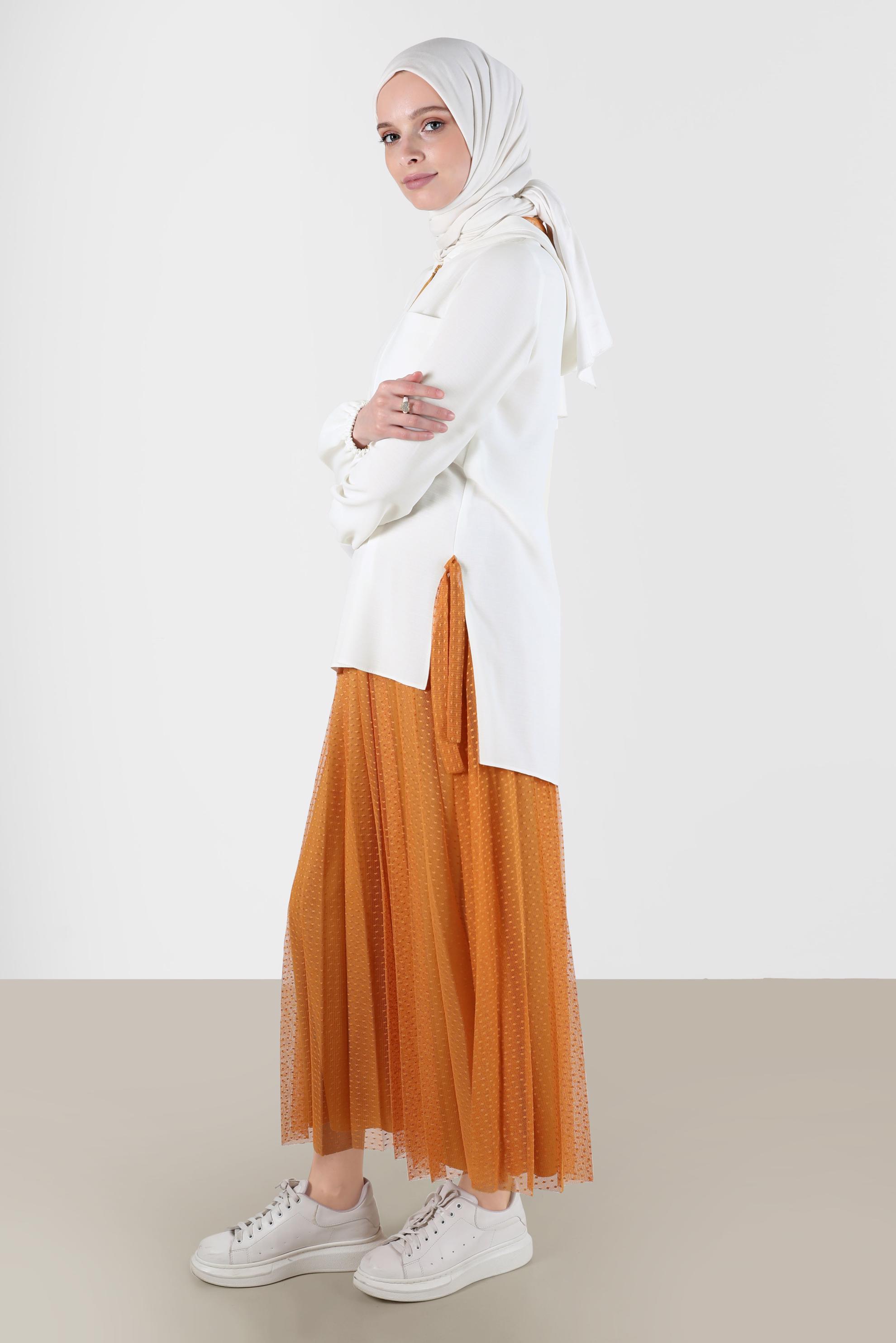 Hijab clothing YELLOW ZIPPERED HOODED 2-PIECE SKIRTED SUIT 41768 