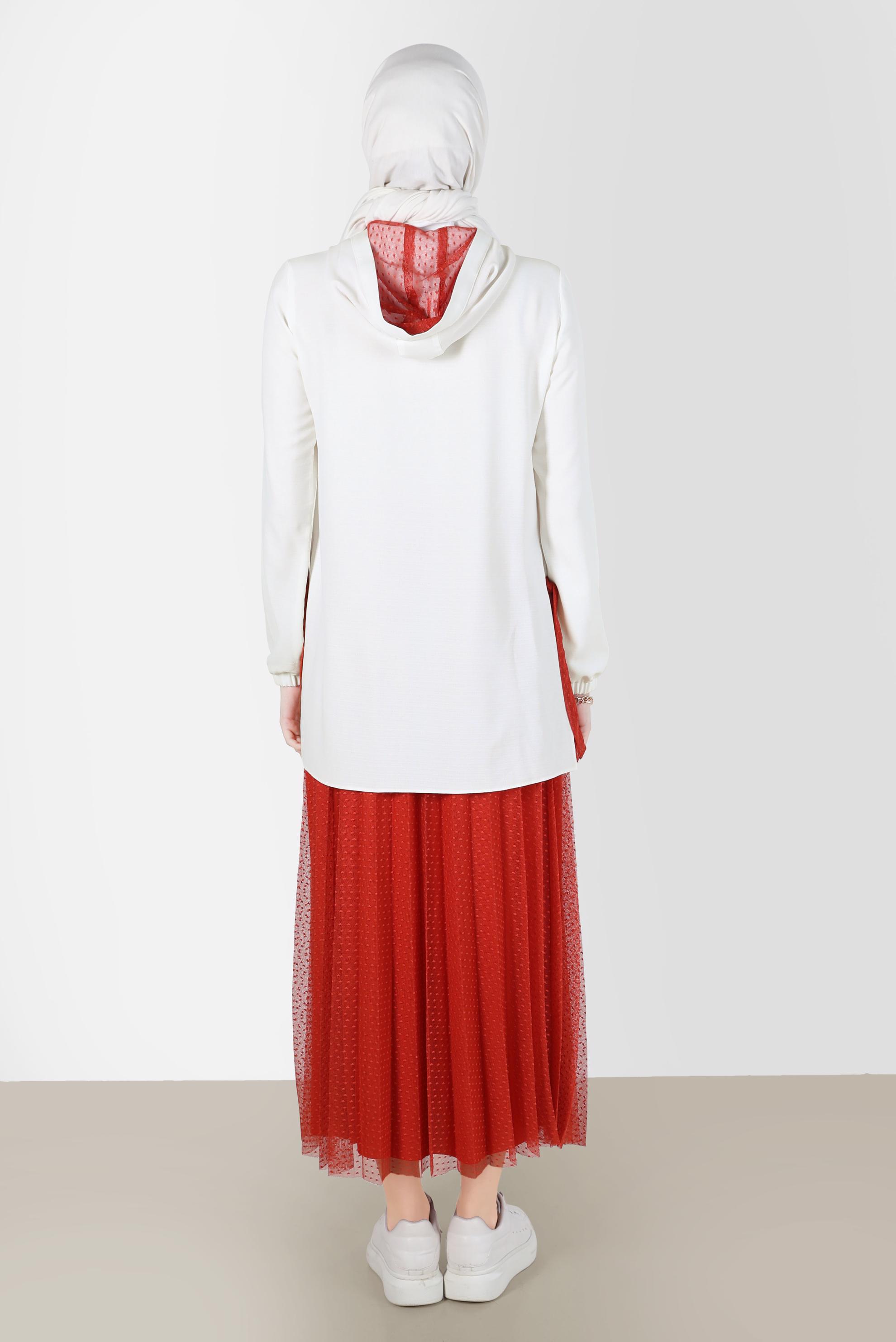 Tesettür giyim TURUNCU FERMUARLI KAPÜŞONLU İKİLİ ETEKLİ TAKIM 41768