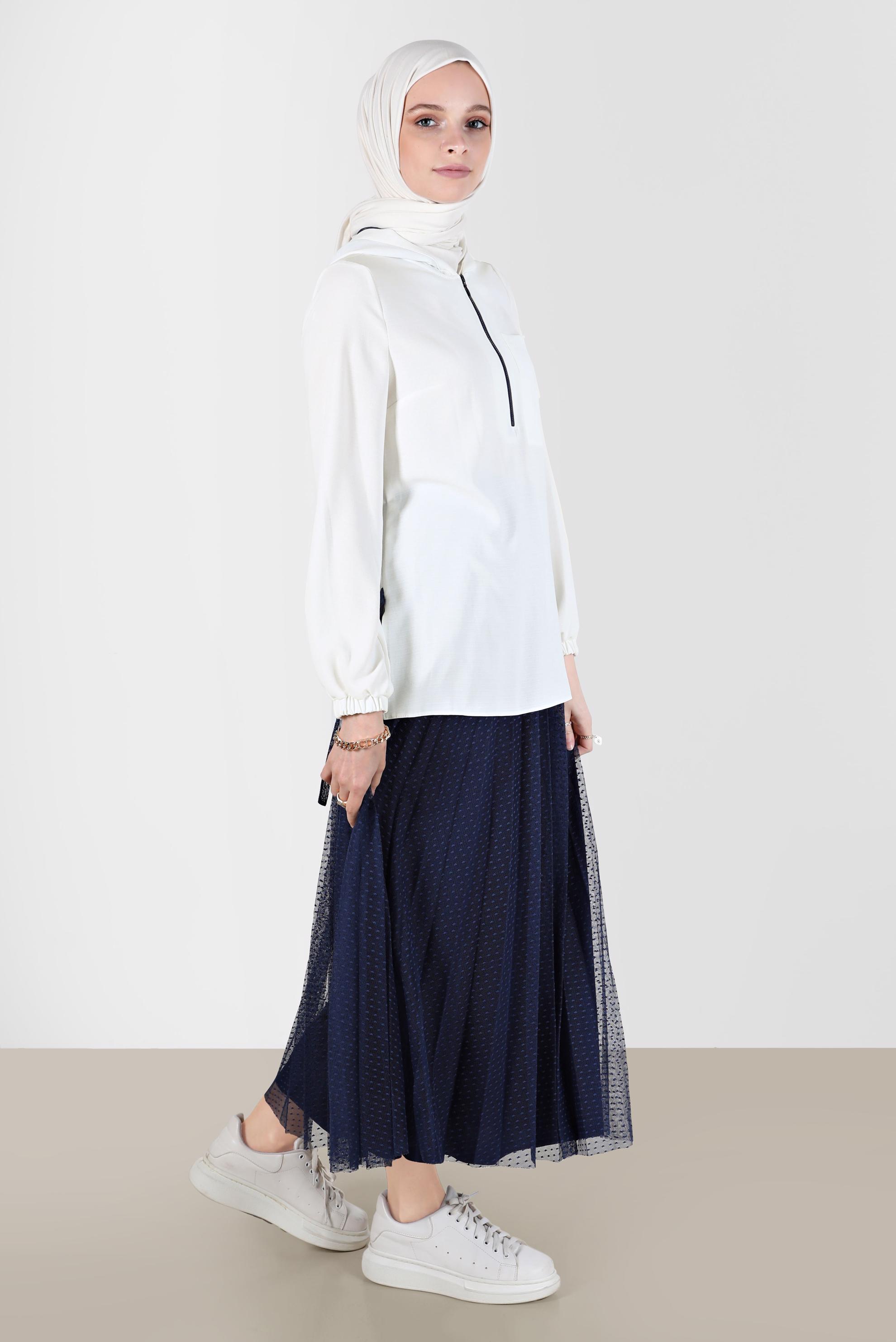 Tesettür giyim LACİVERT FERMUARLI KAPÜŞONLU İKİLİ ETEKLİ TAKIM 41768