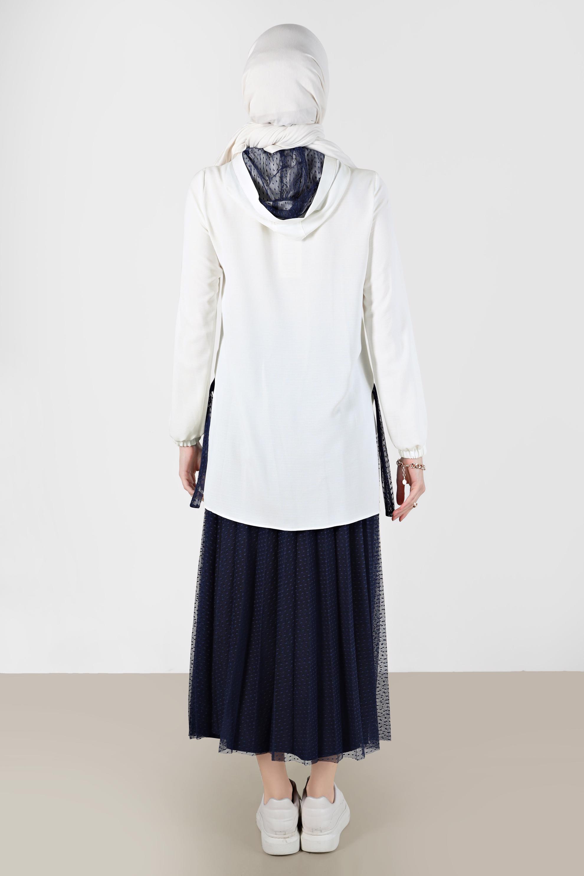 Tesettür giyim LACİVERT FERMUARLI KAPÜŞONLU İKİLİ ETEKLİ TAKIM 41768