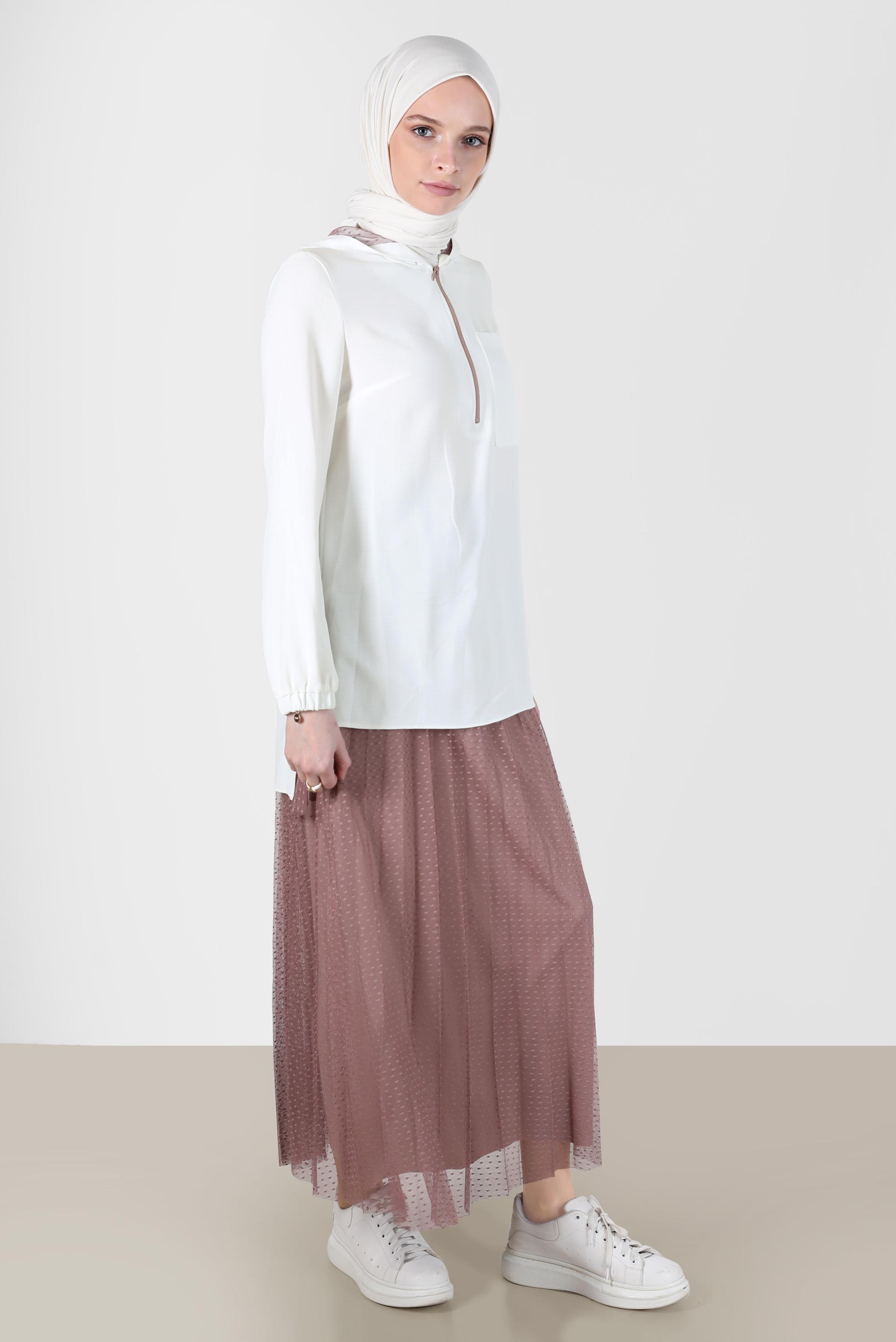 Tesettür giyim PEMBE FERMUARLI KAPÜŞONLU İKİLİ ETEKLİ TAKIM 41768