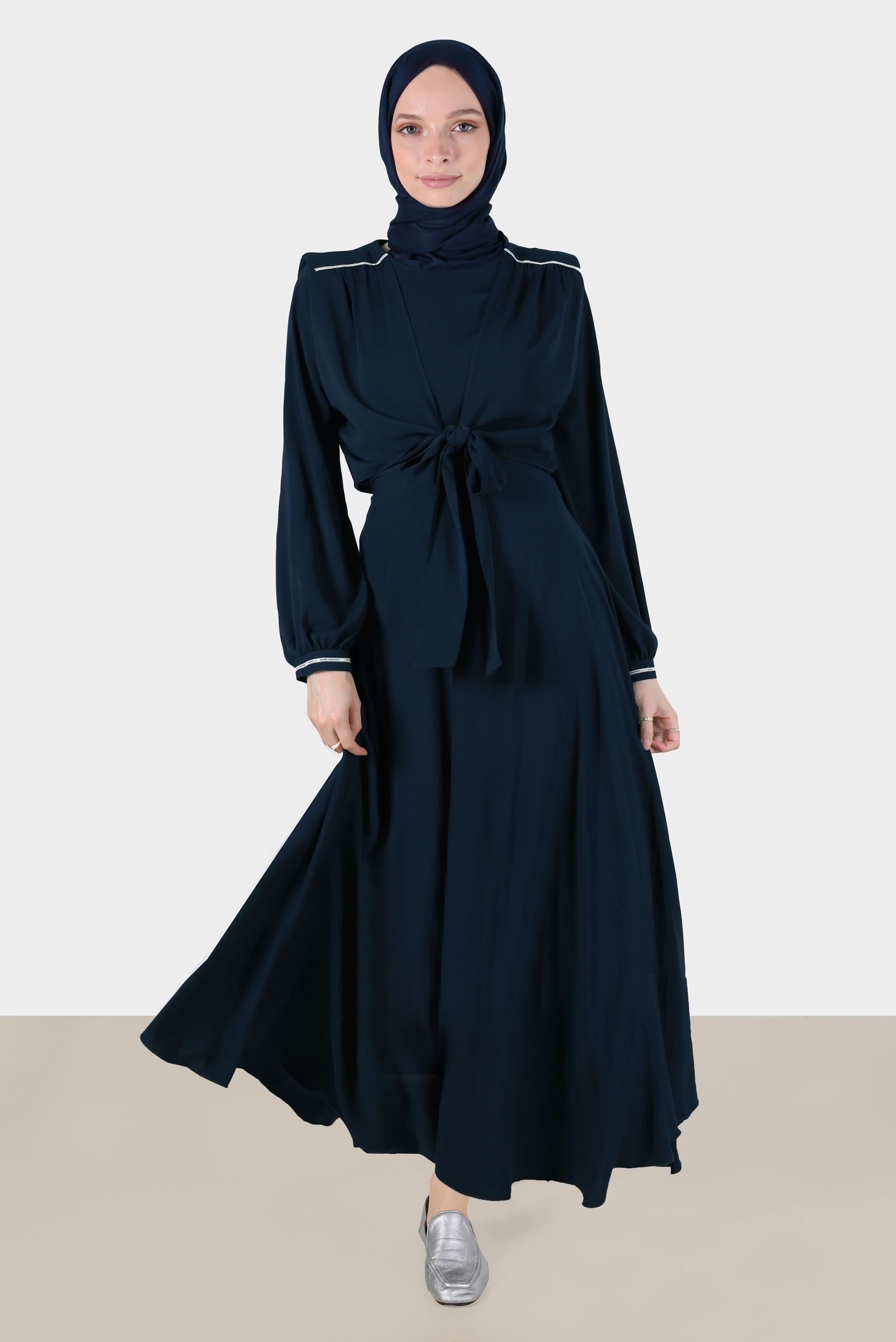 Vêtements hijab BLEU MARINE ENSEMBLE JUPE 2 PIÈCES REMBOURRÉ AVEC NŒUD 42519