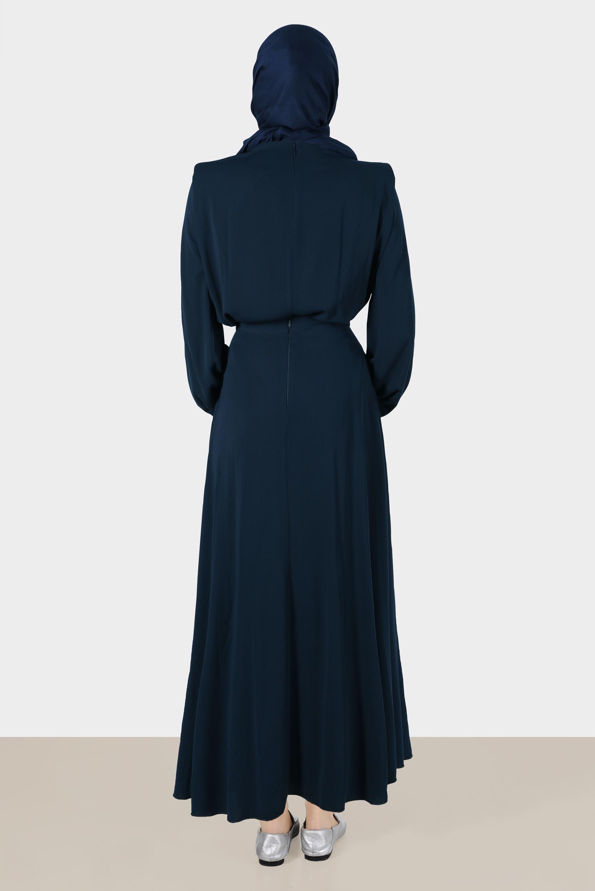 Vêtements hijab BLEU MARINE ENSEMBLE JUPE 2 PIÈCES REMBOURRÉ AVEC NŒUD 42519