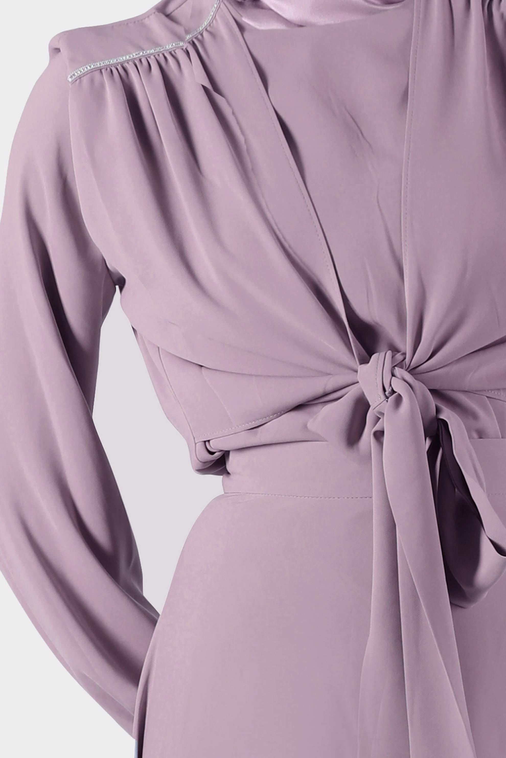 Tesettür giyim MOR VATKALI BAĞLAMA DETAYLI İKİLİ ETEKLİ TAKIM 42519 