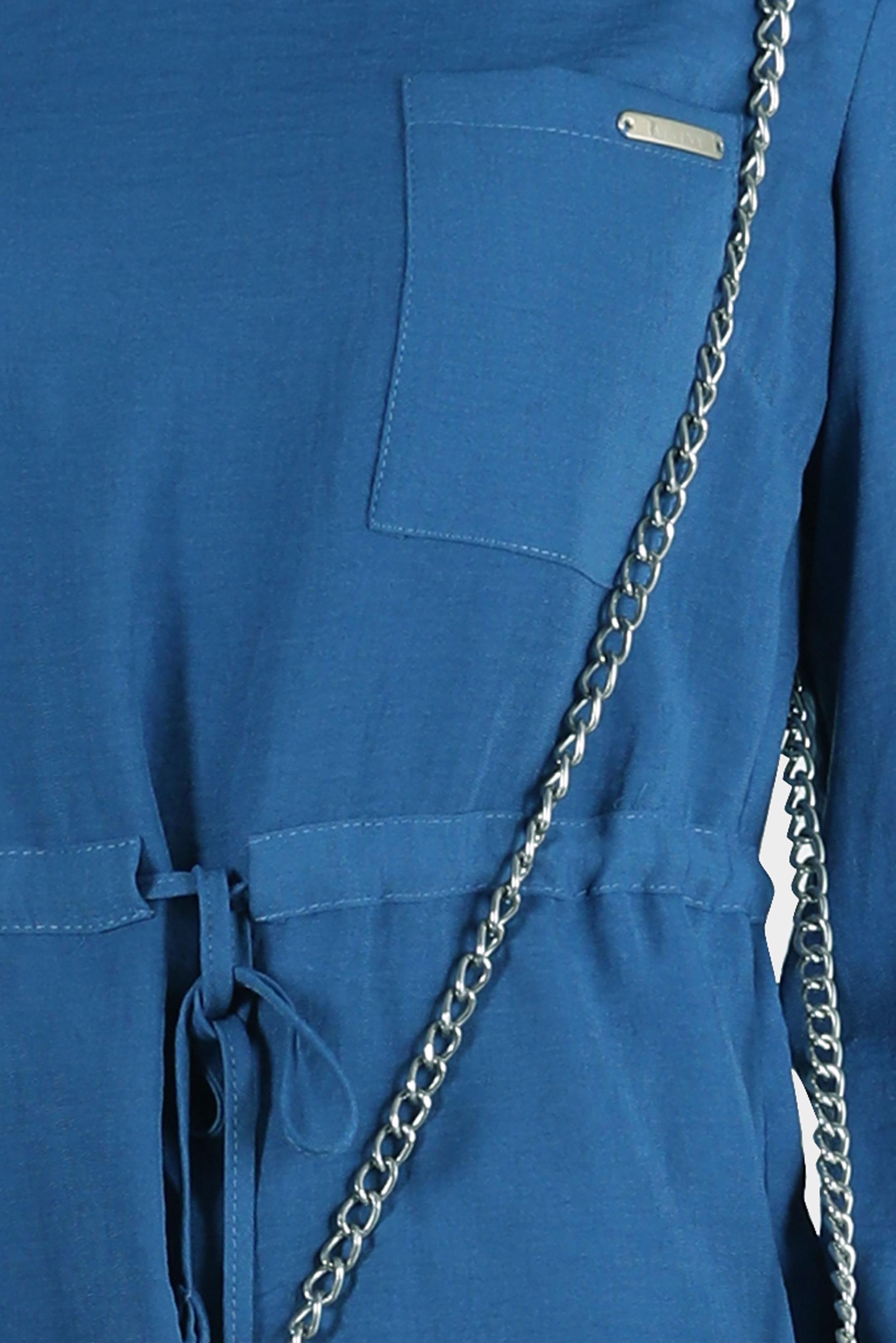 Tesettür giyim LACİVERT BELİ VE MANŞETLERİ BÜZGÜLÜ İKİLİ ETEKLİ TAKIM 42589 