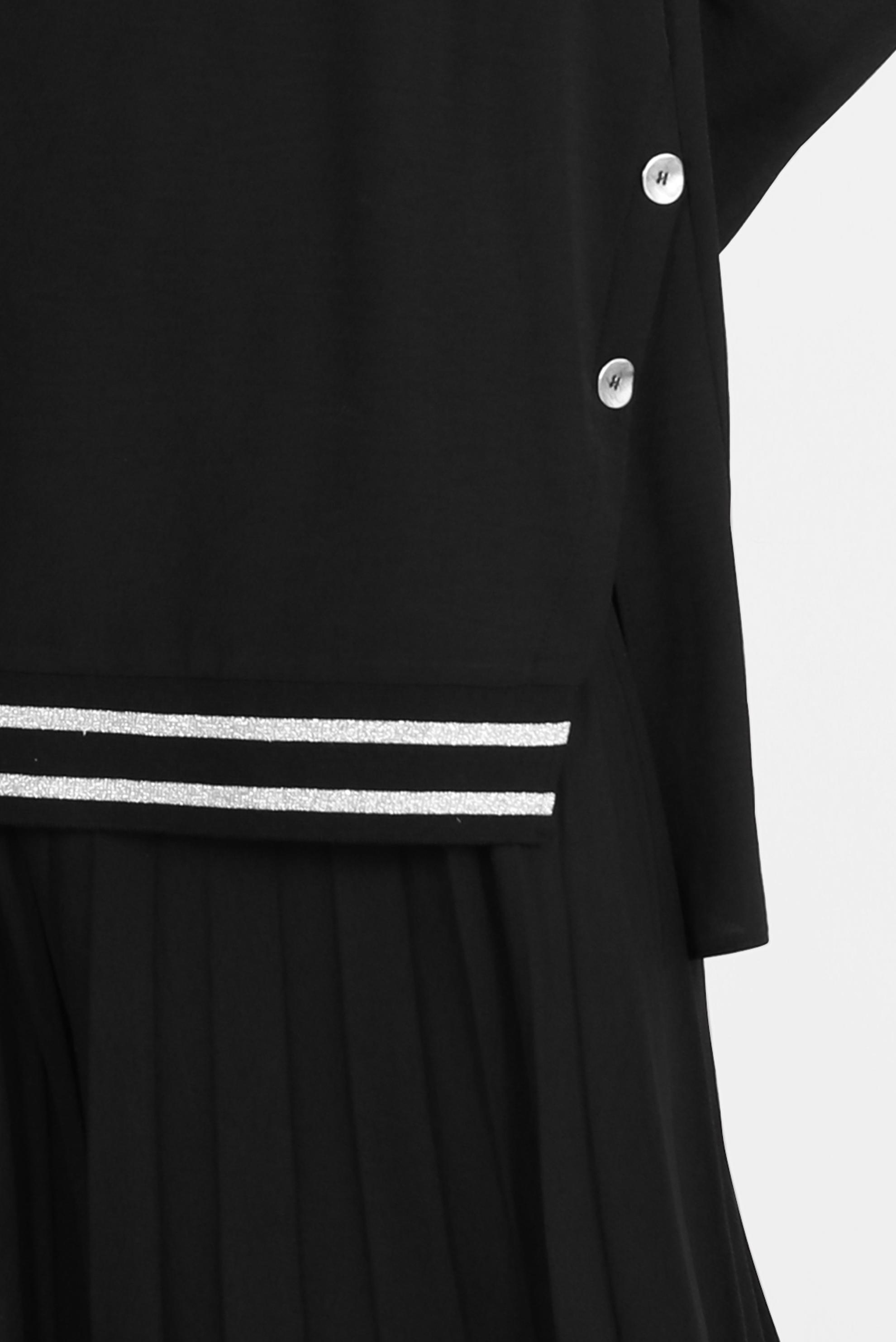 Tesettür giyim SİYAH SİMLİ RİBANALI DÜĞMELİ İKİLİ ETEKLİ TAKIM 42607