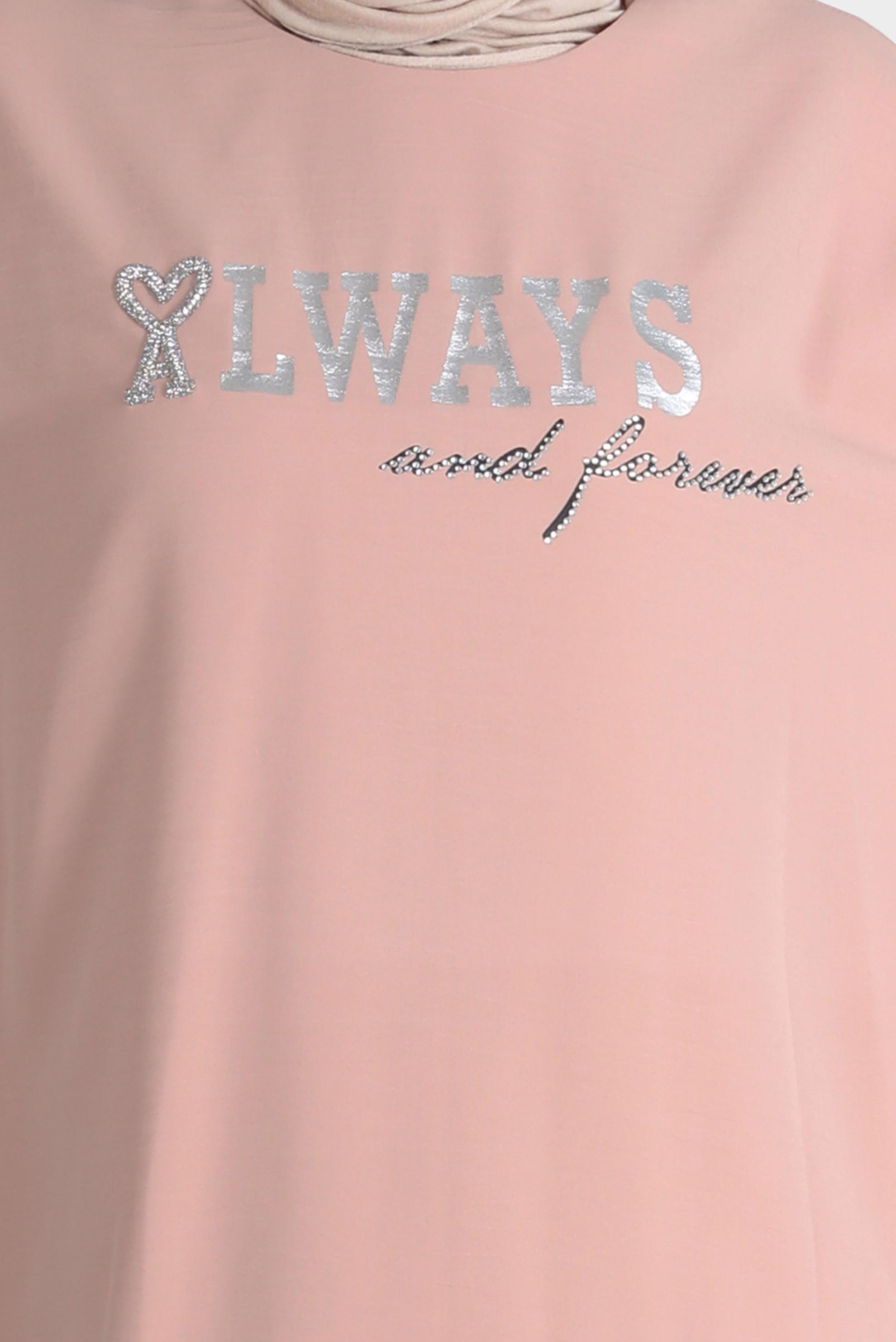 Tesettür giyim PUDRA BASKI DETAYLI İKİLİ ETEKLİ TAKIM 42612 