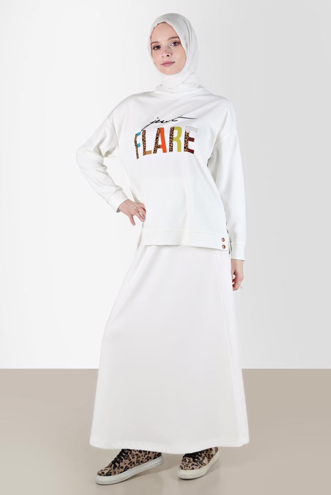 Hijab clothing  SLOGAN PRINT 2-PIECE SKIRTED SUIT 42657  - ALVİNA