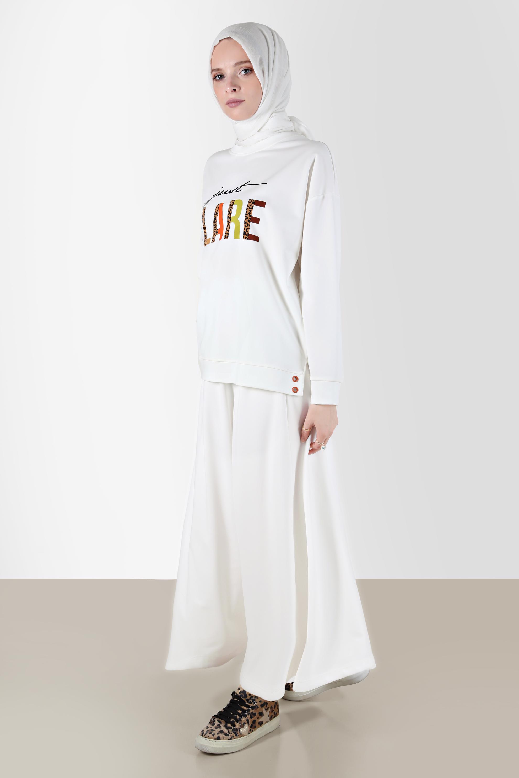 Hijab clothing WHITE SLOGAN PRINT 2-PIECE SKIRTED SUIT 42657 