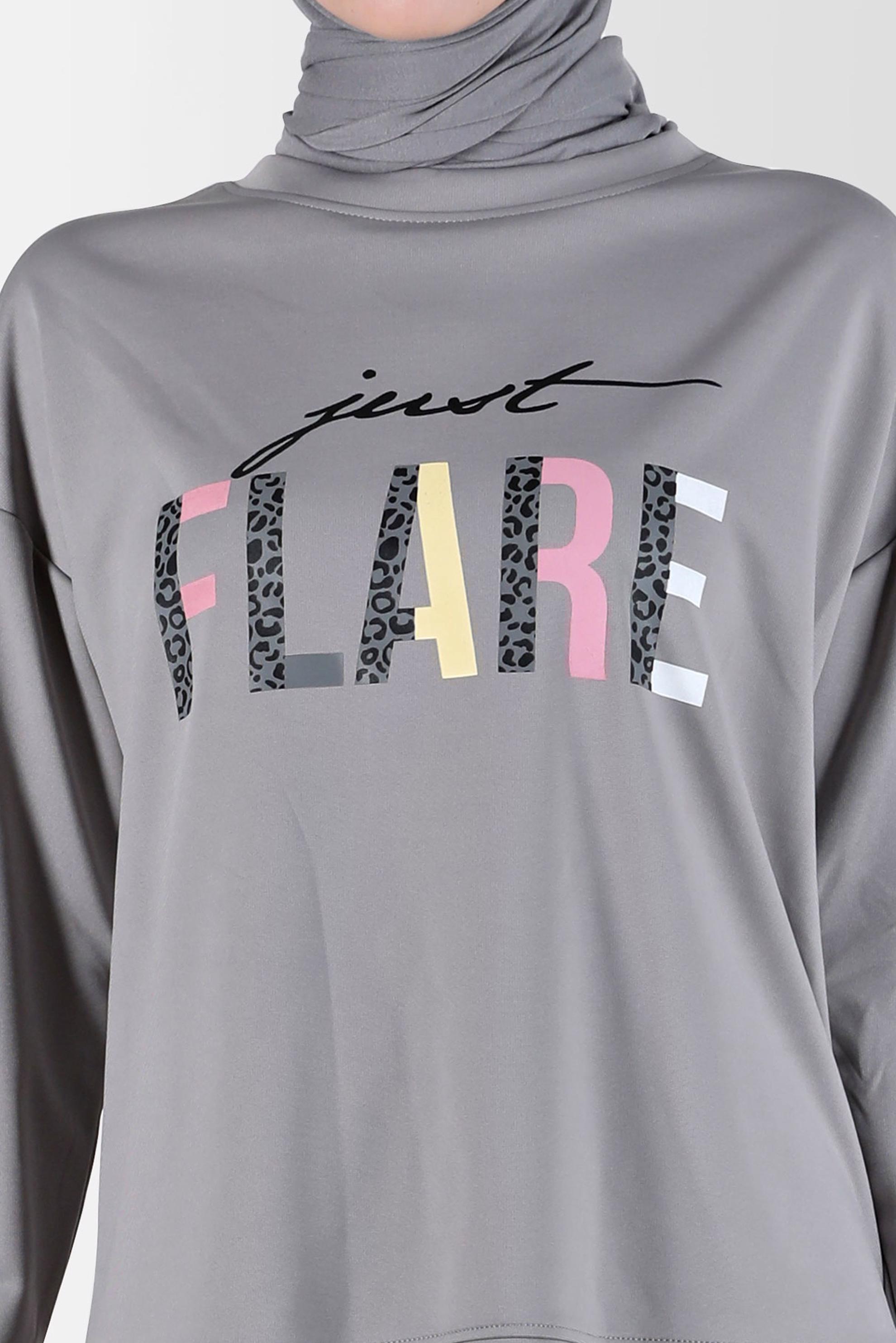 Tesettür giyim GRİ YAZI BASKILI İKİLİ ETEKLİ TAKIM 42657 