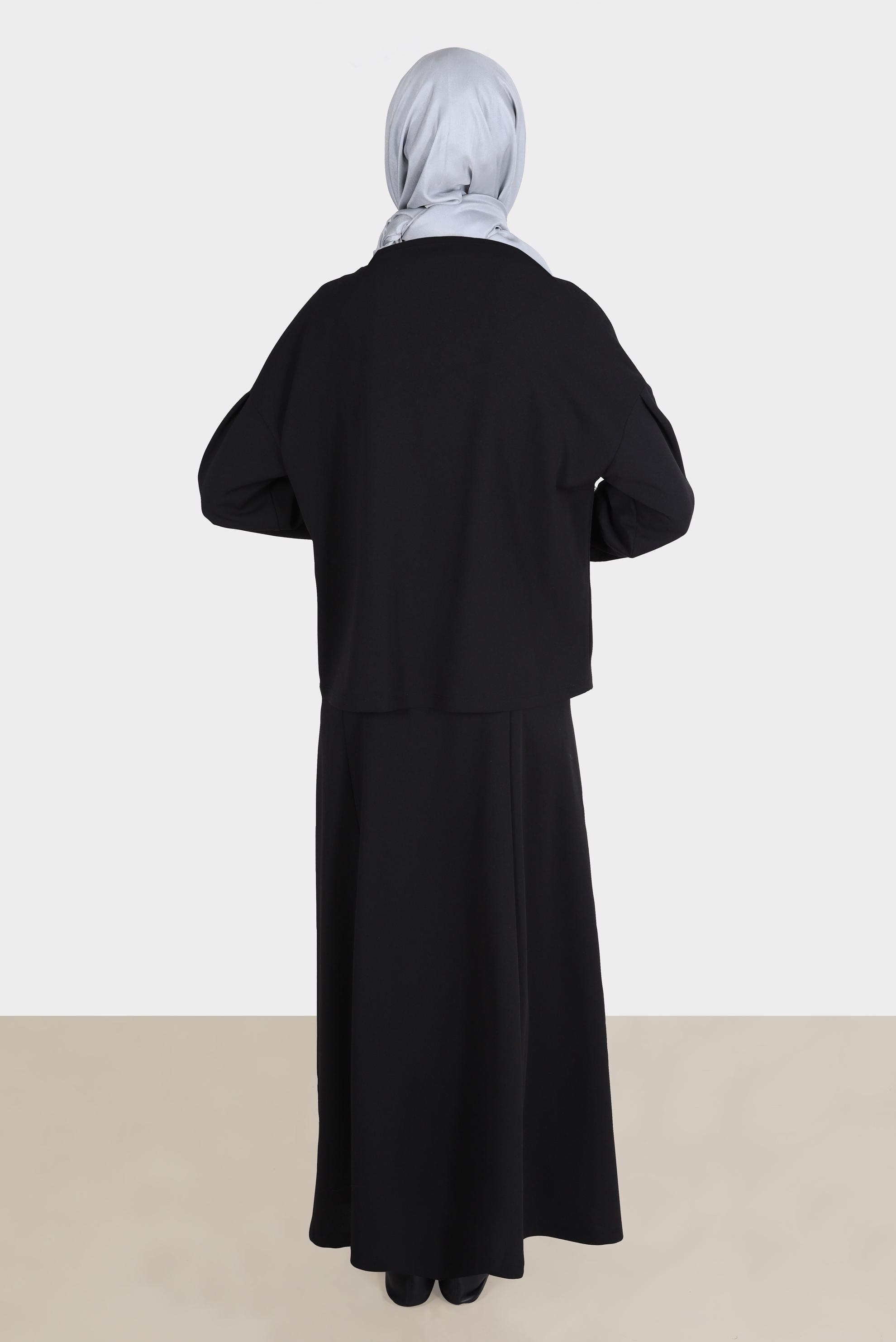 Tesettür giyim SİYAH TAŞLI CEP DETAYLI İKİLİ ETEKLİ TAKIM 42658 