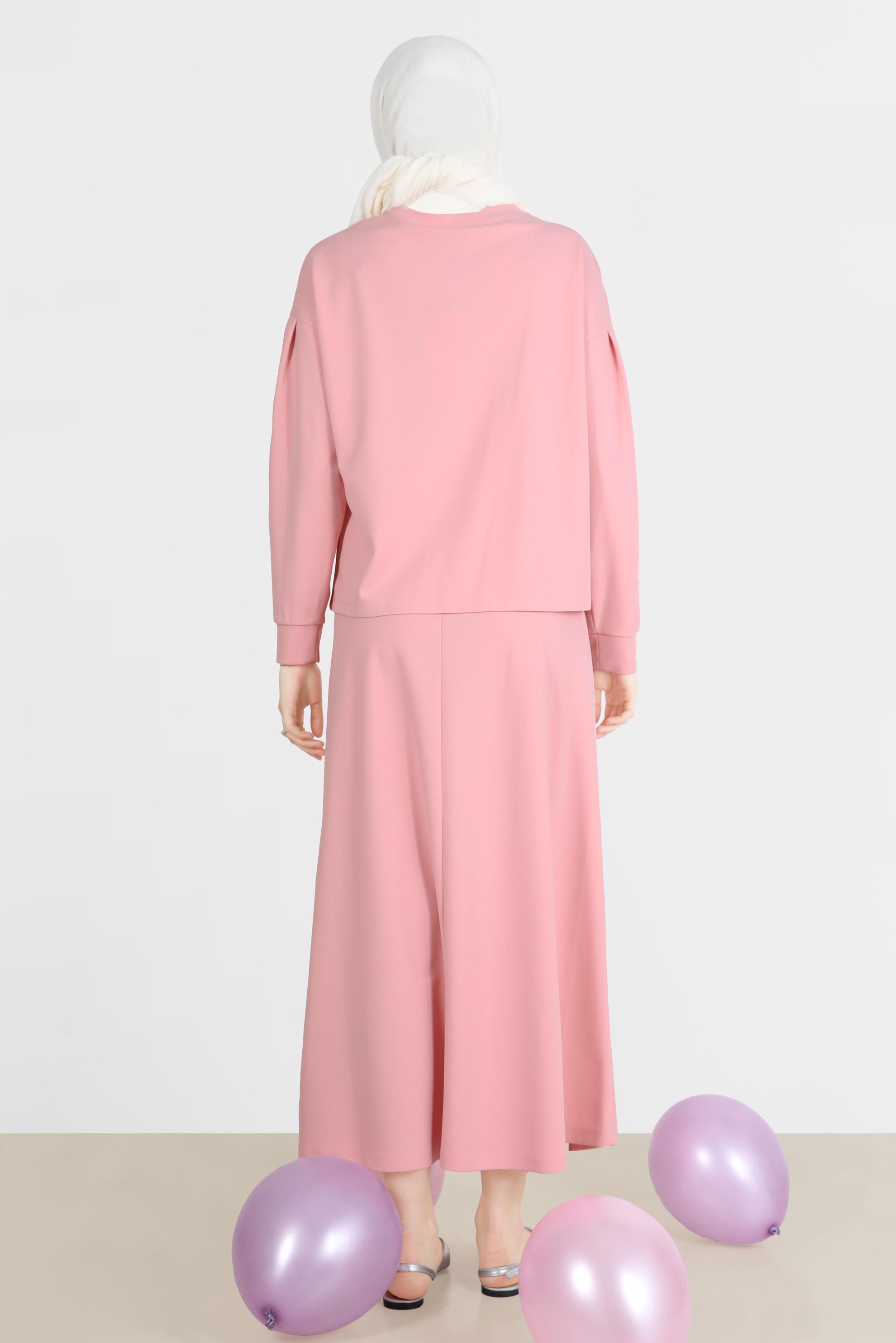 Tesettür giyim PUDRA TAŞLI CEP DETAYLI İKİLİ ETEKLİ TAKIM 42658 