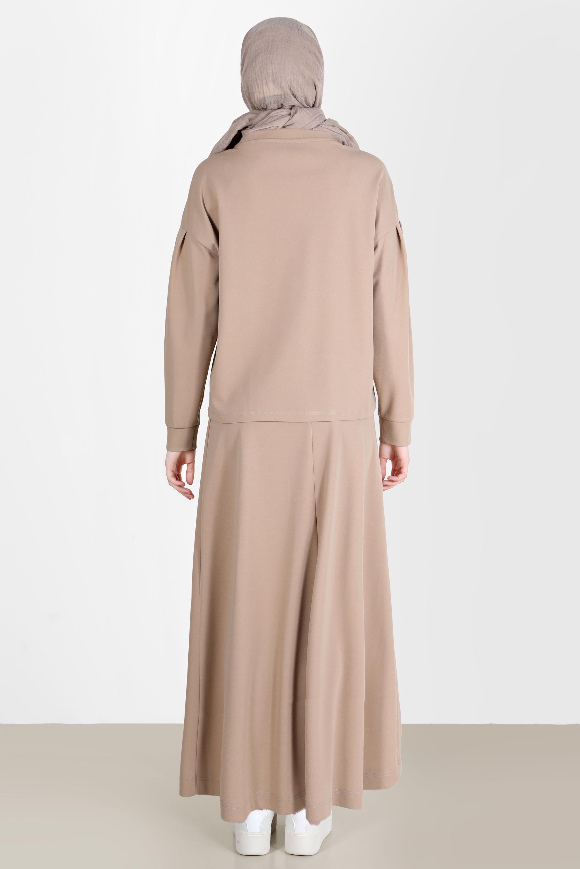 Tesettür giyim KUM TAŞLI CEP DETAYLI İKİLİ ETEKLİ TAKIM 42658 