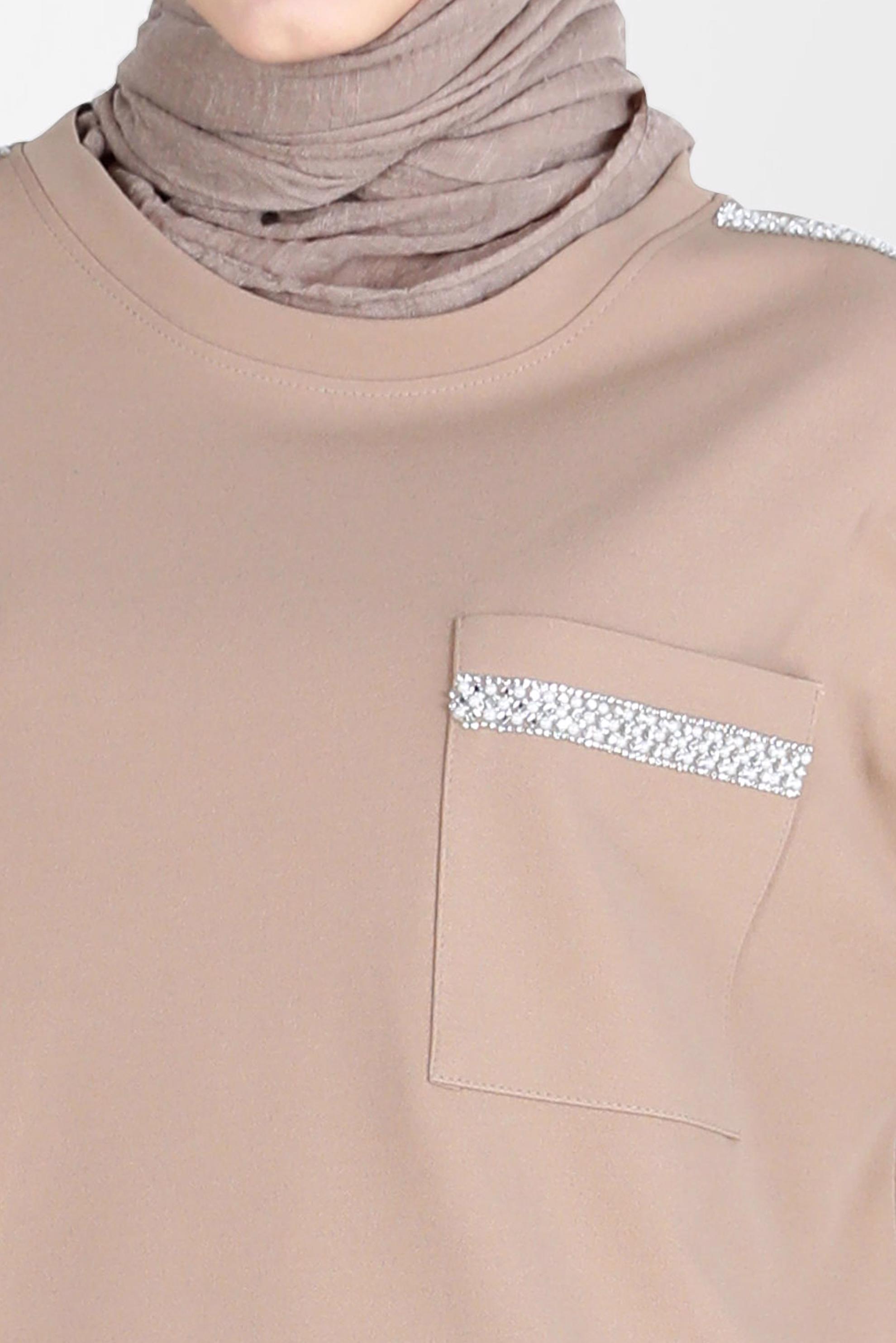 Tesettür giyim KUM TAŞLI CEP DETAYLI İKİLİ ETEKLİ TAKIM 42658 