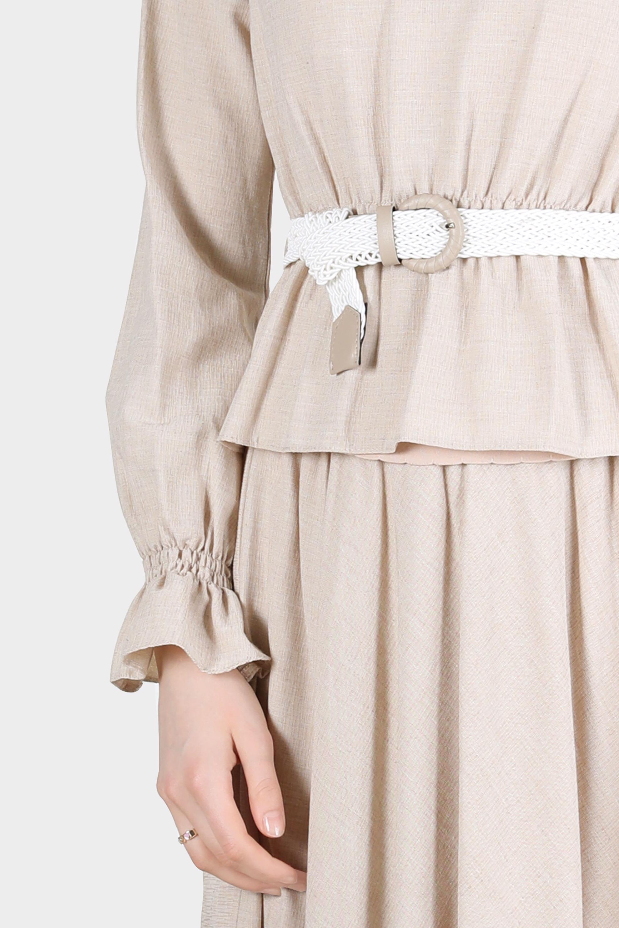 Tesettür giyim BEJ BELİ VE MANŞETLERİ LASTİKLİ İKİLİ ETEKLİ TAKIM 42668 