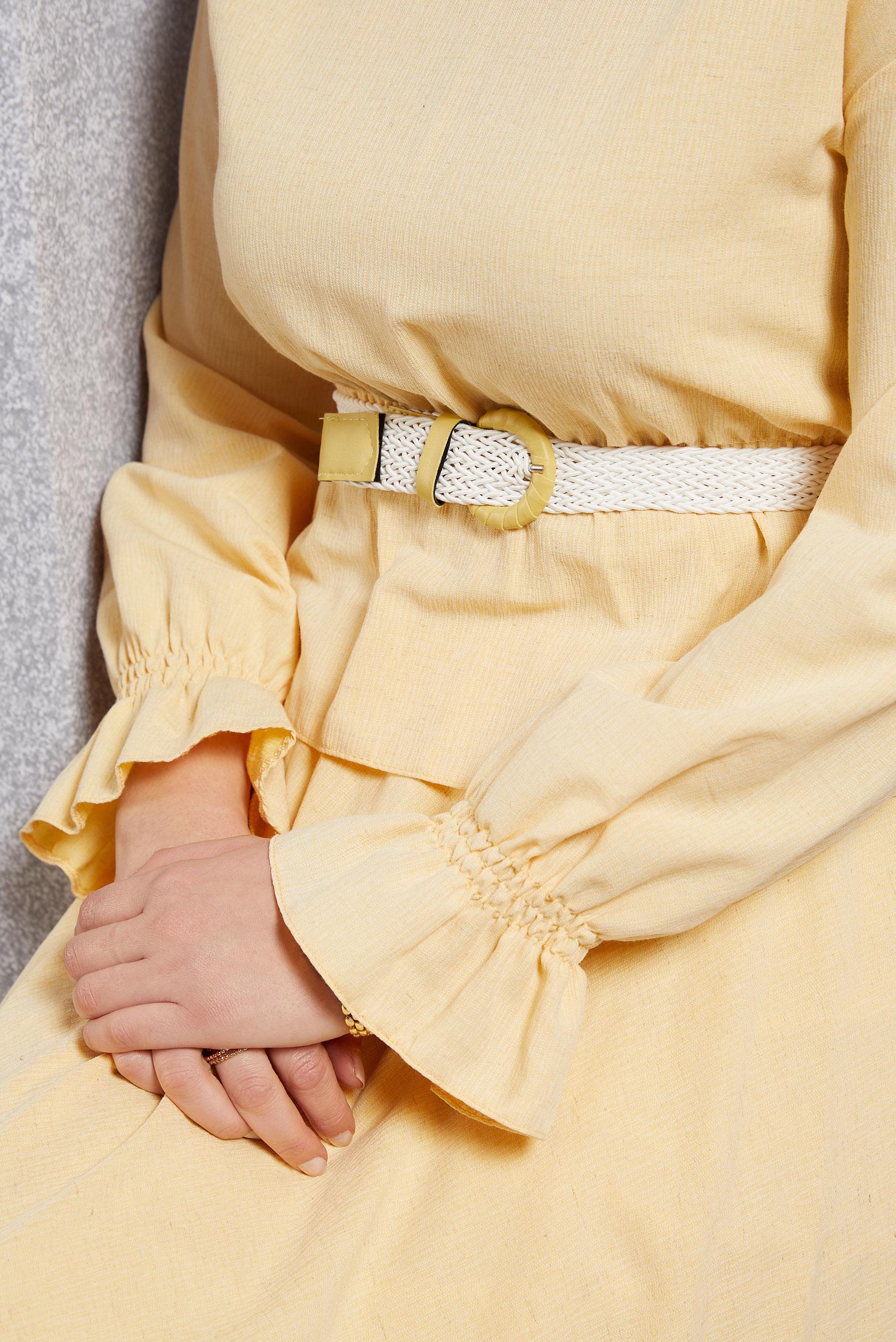 Tesettür giyim SARI KEMERLİ ETEKLİ TAKIM 42668-2