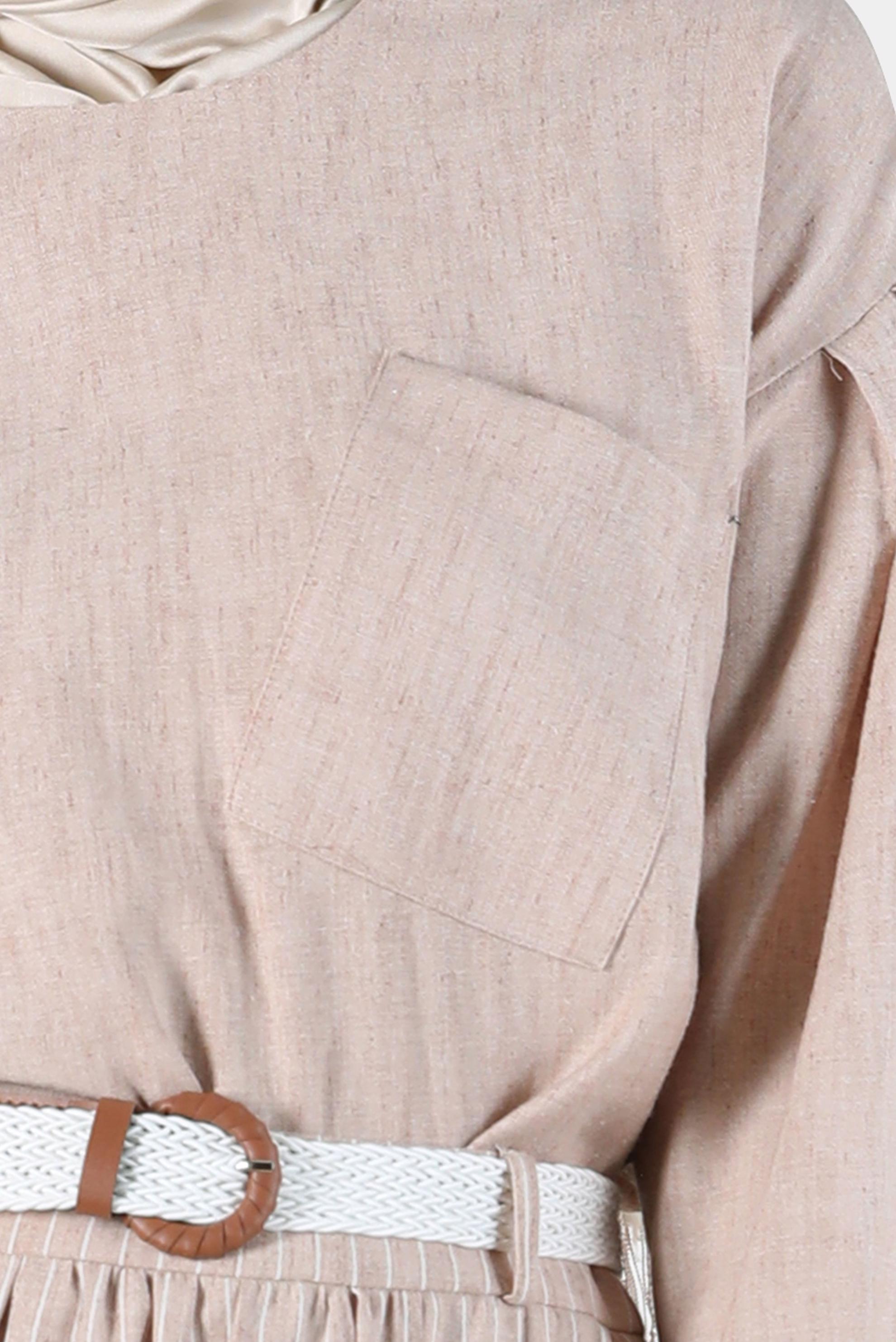 Tesettür giyim VİZON KETEN GÖRÜNÜMLÜ İKİLİ ETEKLİ TAKIM 42686 