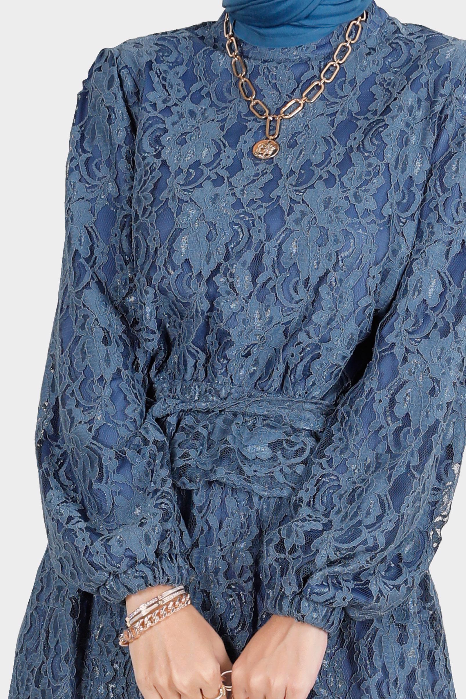 Hijab clothing NAVY BLUE BELTED LACED 2-PIECE SKIRTED SUIT 42844 