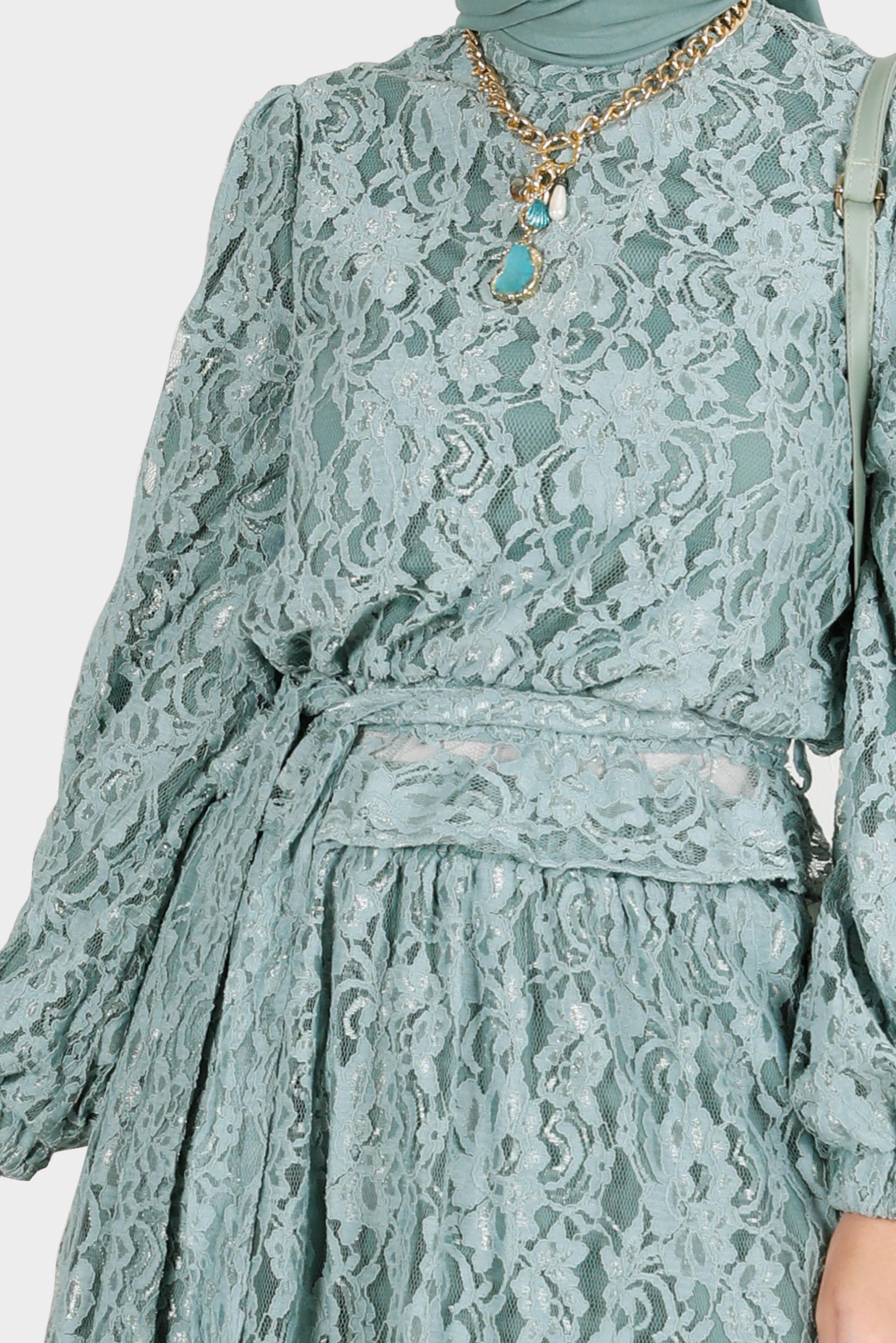 Hijab clothing BLUE BELTED LACED 2-PIECE SKIRTED SUIT 42844 