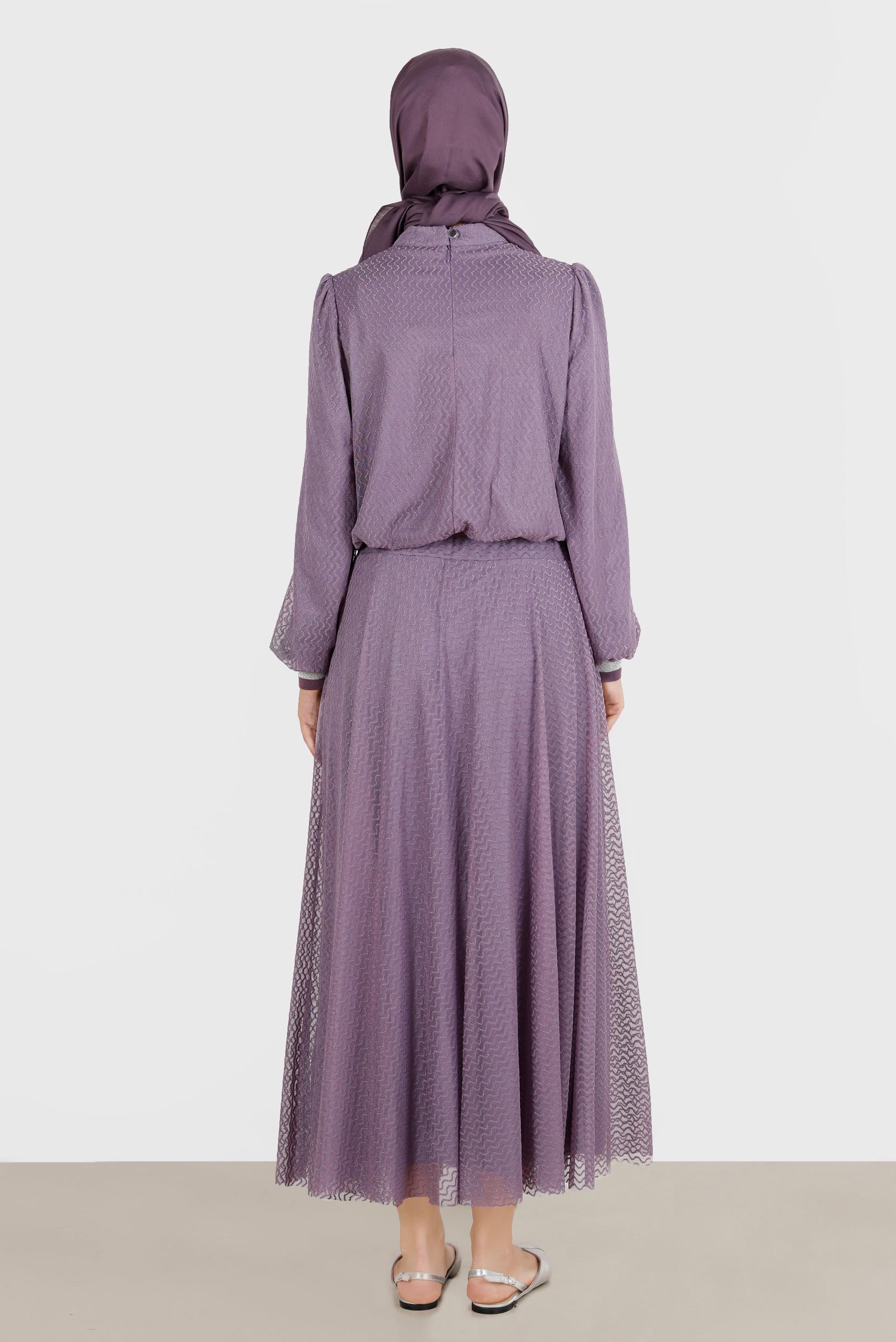 Tesettür giyim MOR SİMLİ TÜLLÜ İKİLİ ETEKLİ TAKIM 42884 