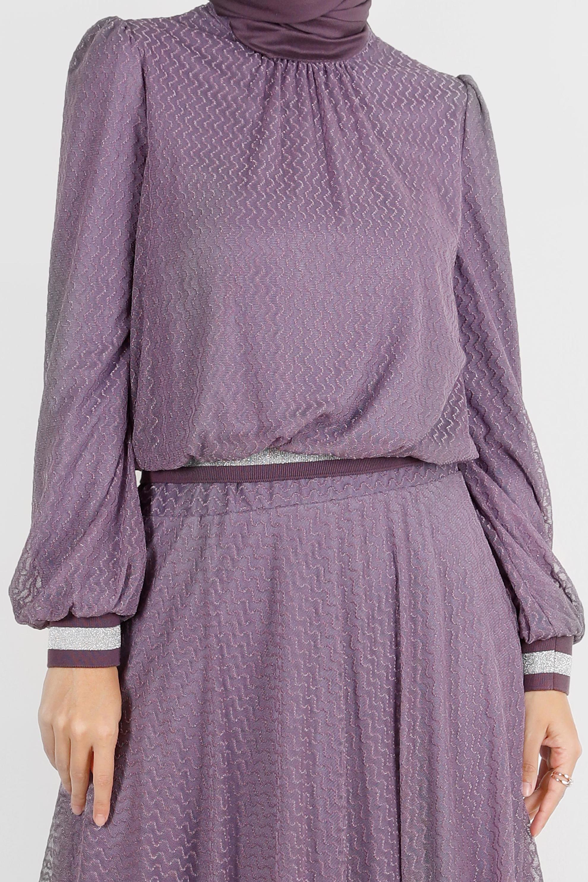 Tesettür giyim MOR SİMLİ TÜLLÜ İKİLİ ETEKLİ TAKIM 42884 