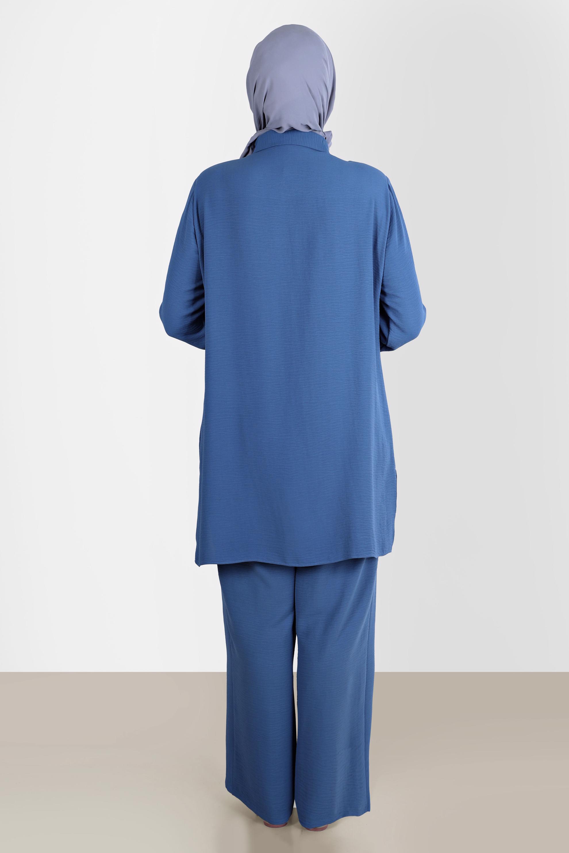 Tesettür giyim LACİVERT PUL DETAYLI DÜĞMELİ İKİLİ PANT. TAKIM 20221 