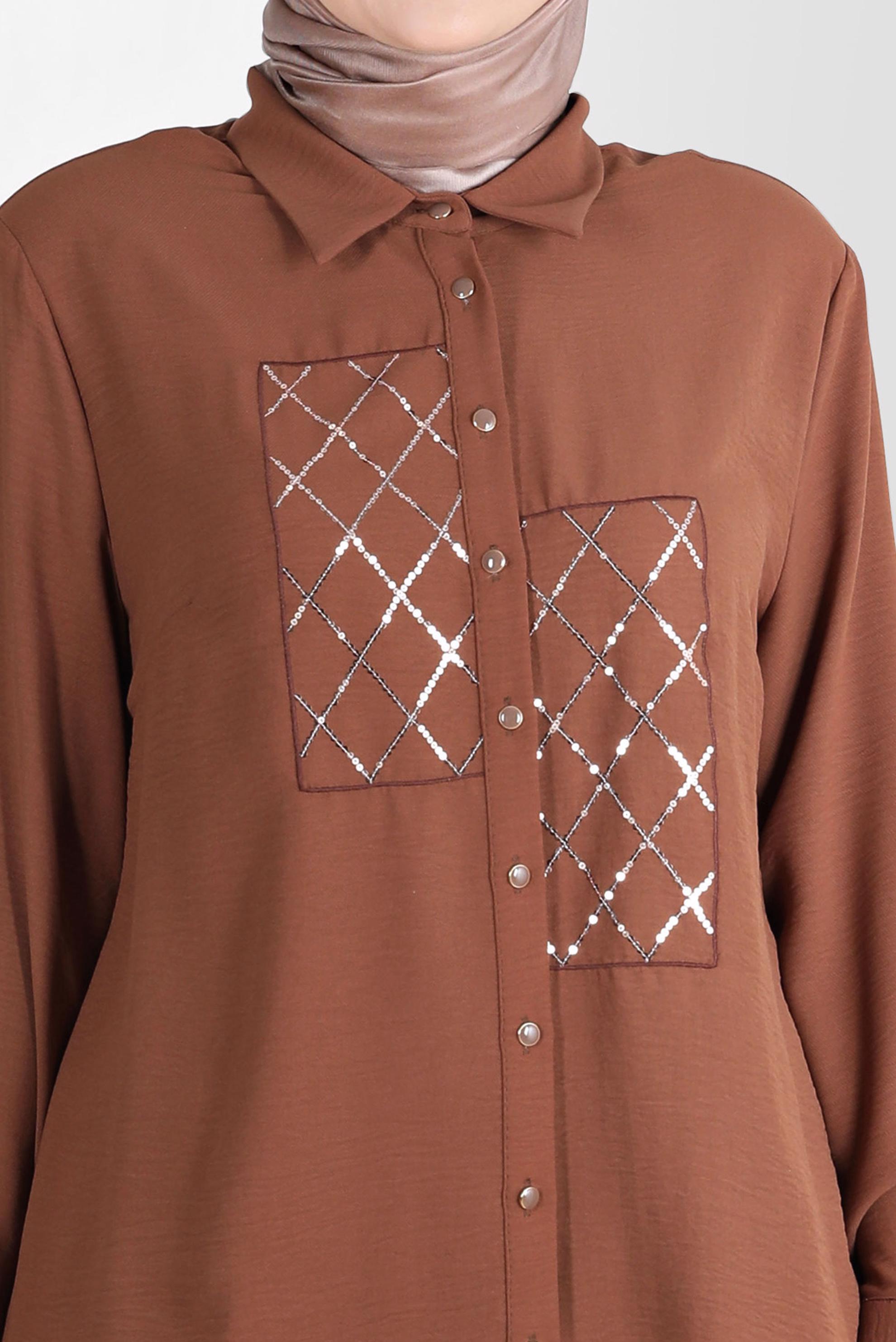 Tesettür giyim TABA PUL DETAYLI DÜĞMELİ İKİLİ PANT. TAKIM 20221 