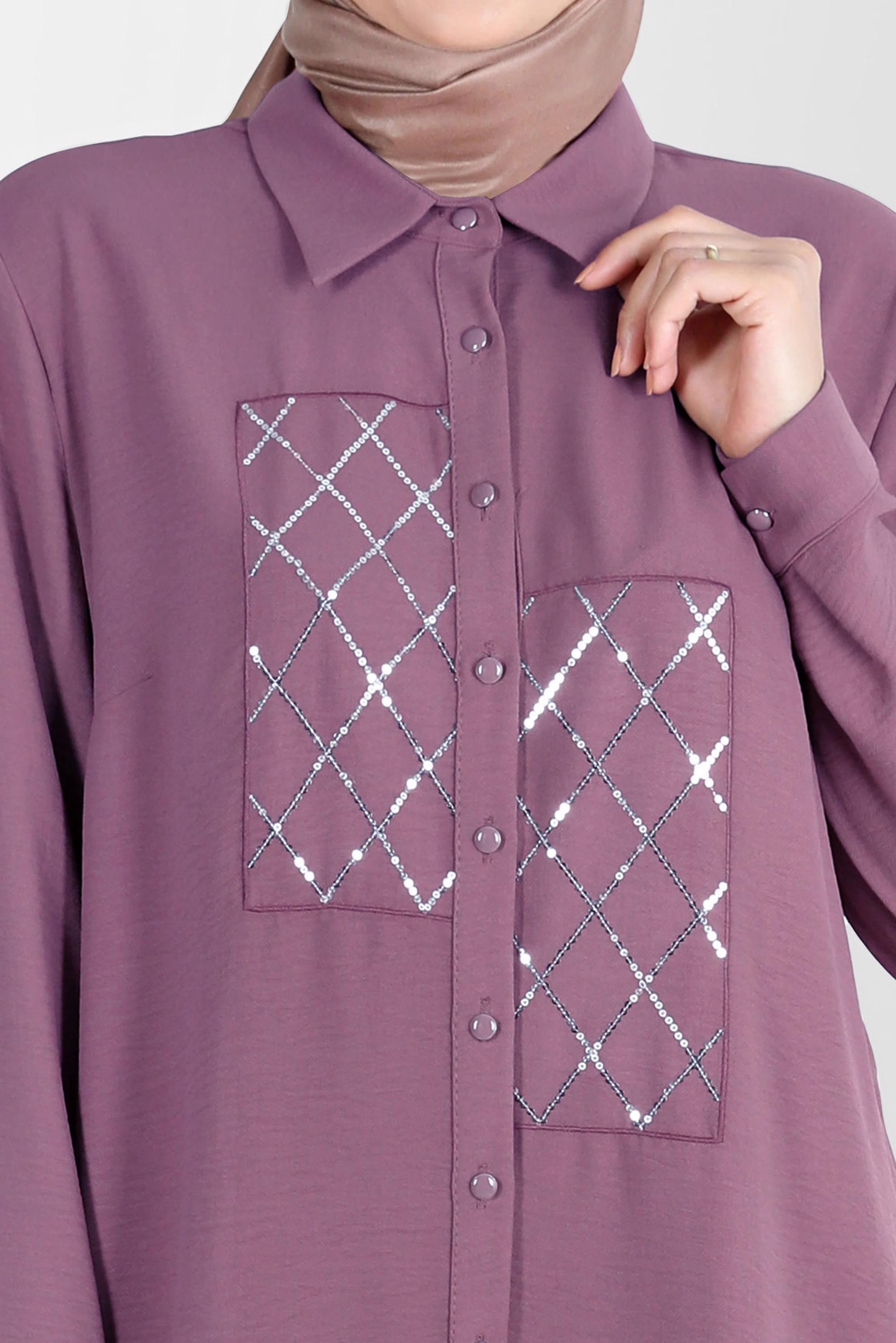 Hijab clothing PINK SEQUIN DETAIL BUTTONED 2-PIECE PANTS SUIT 20221 