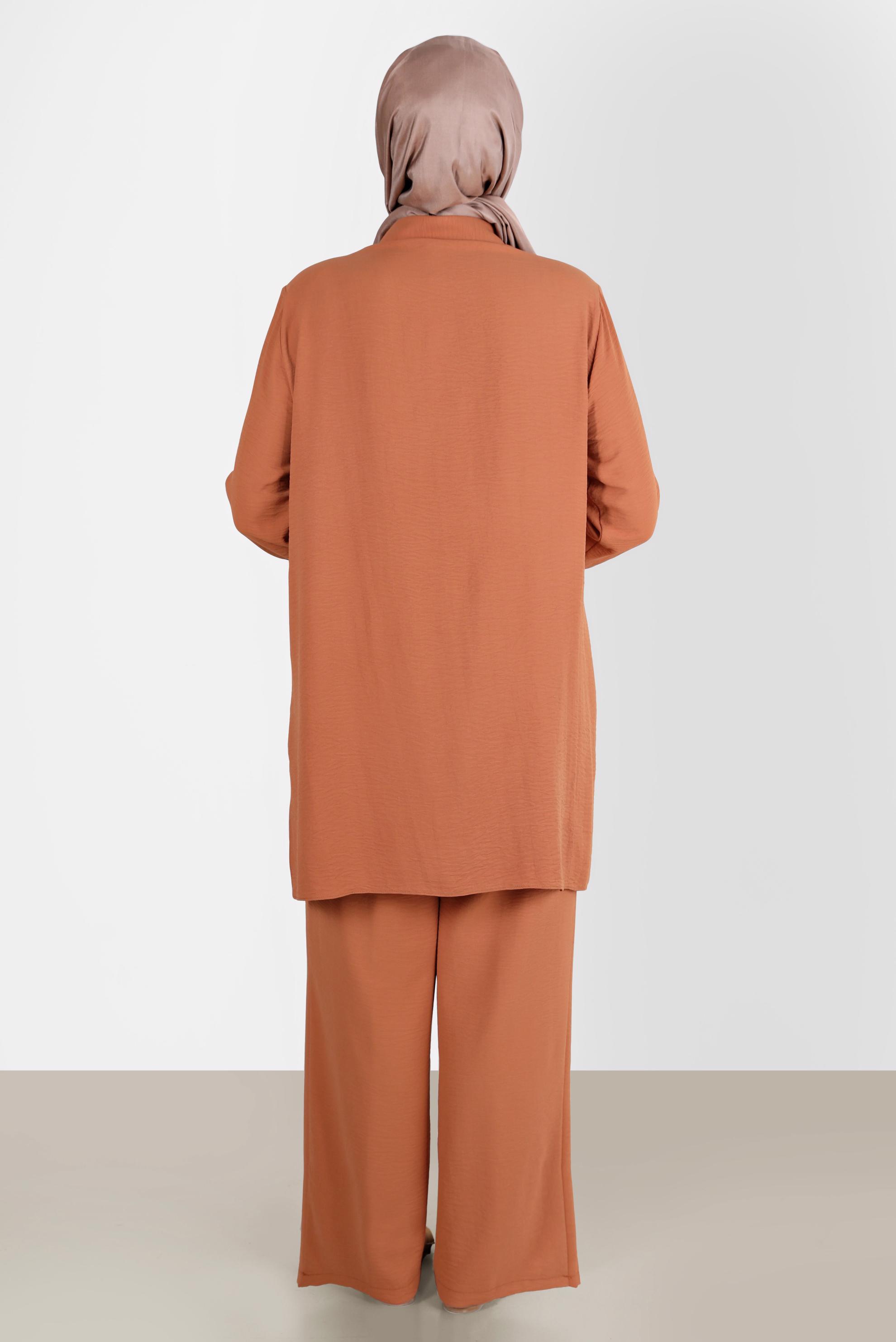 Hijab clothing BROWN SEQUIN DETAIL BUTTONED 2-PIECE PANTS SUIT 20221 