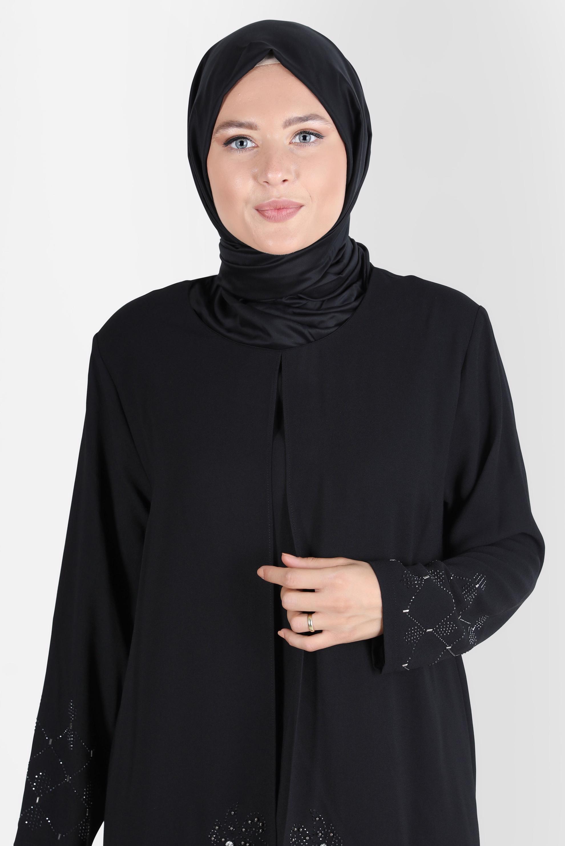 Tesettür giyim SİYAH TAŞ DETAYLI PANTOLONLU TAKIM 20241 