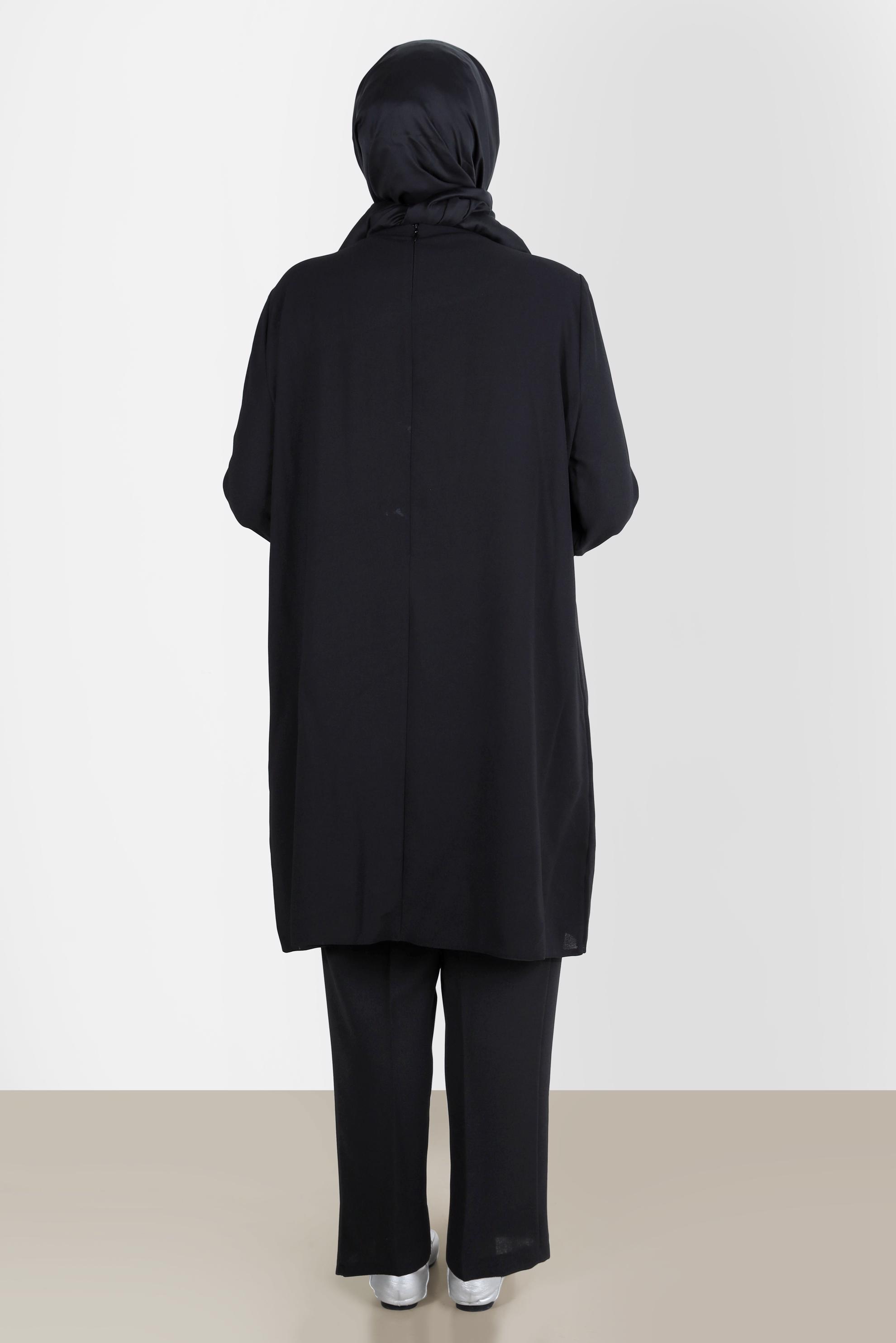 Tesettür giyim SİYAH TAŞ DETAYLI PANTOLONLU TAKIM 20241 