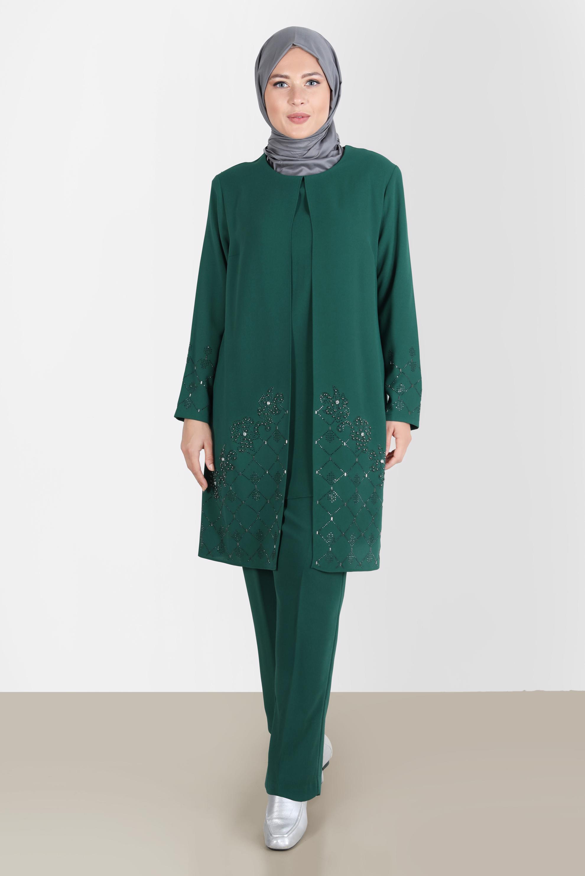 Hijab clothing GREEN GEM DETAIL 2-PIECE PANTS SUIT 20241 