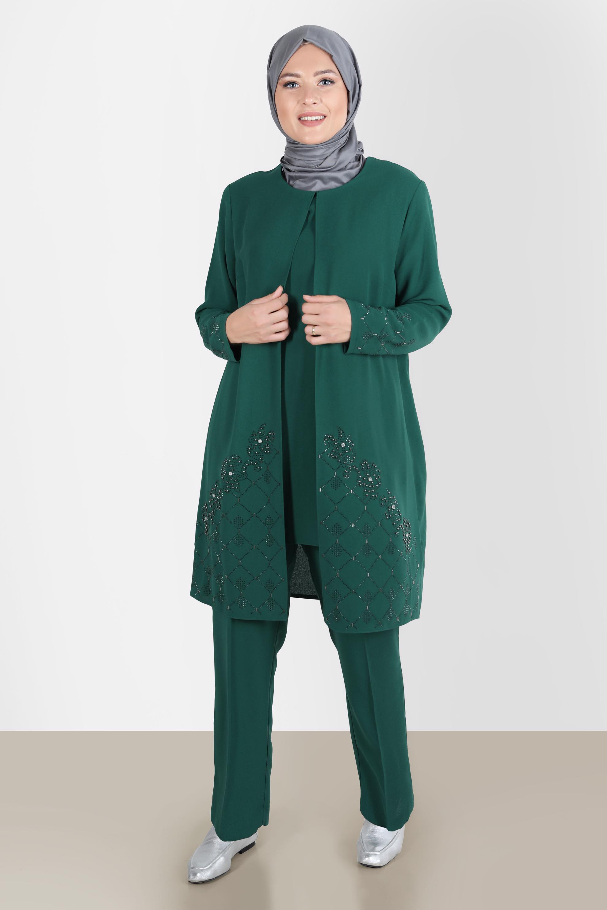 Hijab clothing GREEN GEM DETAIL 2-PIECE PANTS SUIT 20241 