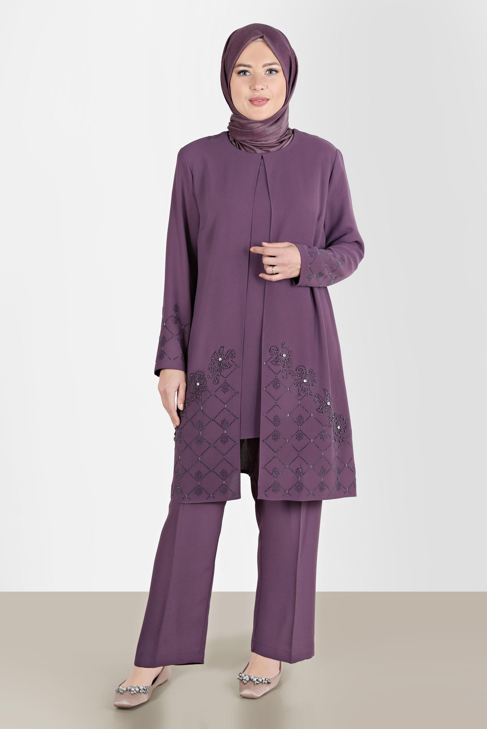 Hijab clothing PINK GEM DETAIL 2-PIECE PANTS SUIT 20241 