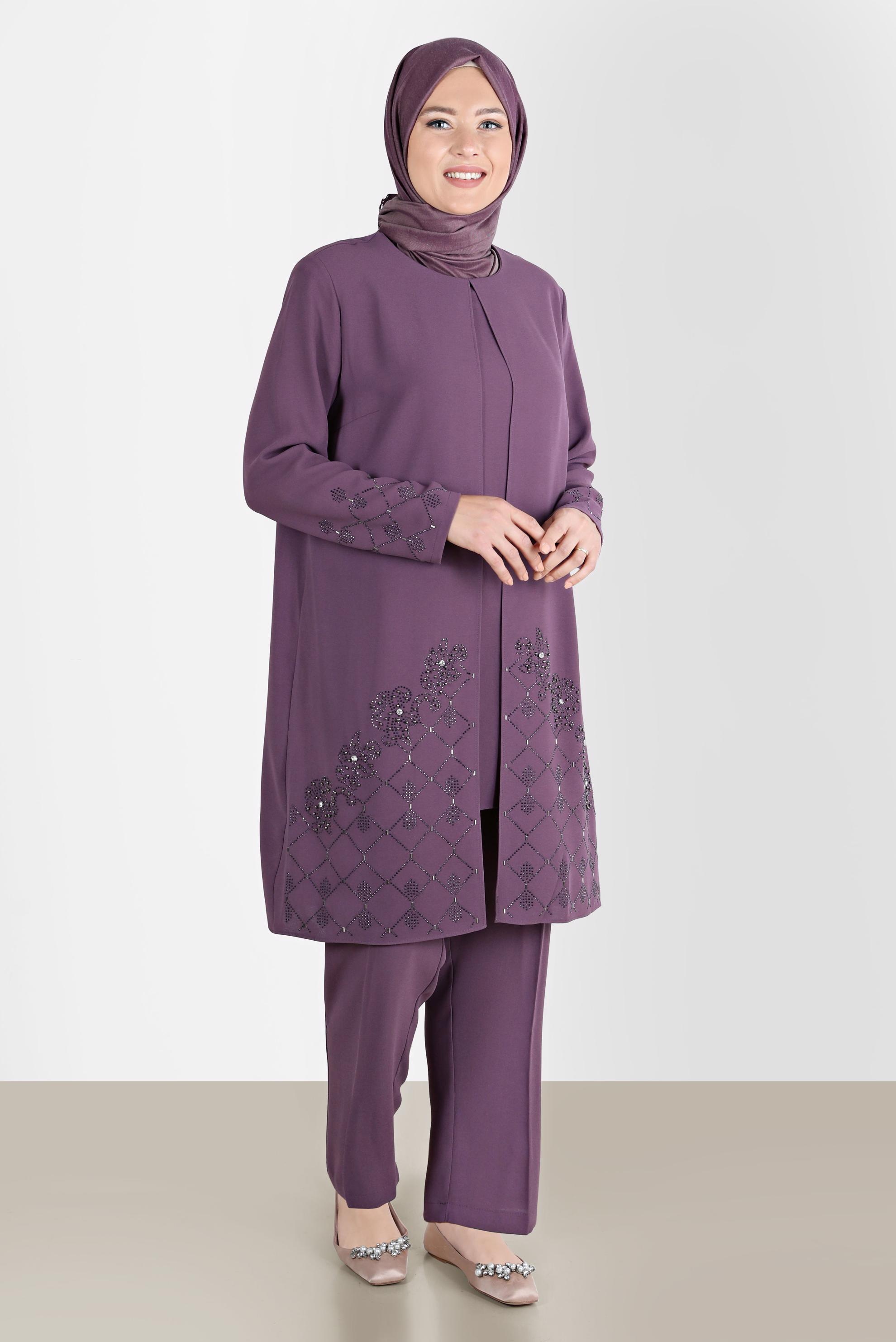 Hijab clothing PINK GEM DETAIL 2-PIECE PANTS SUIT 20241 