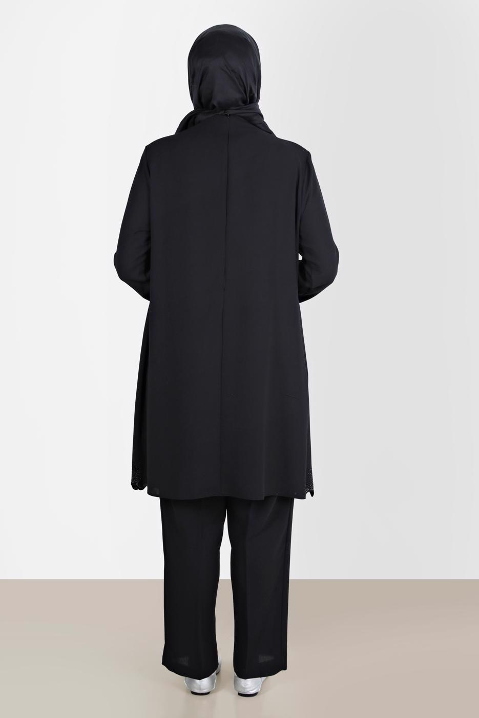 Tesettür giyim SİYAH TAŞ DETAYLI KREP İKİLİ PANT. TAKIM 20242 