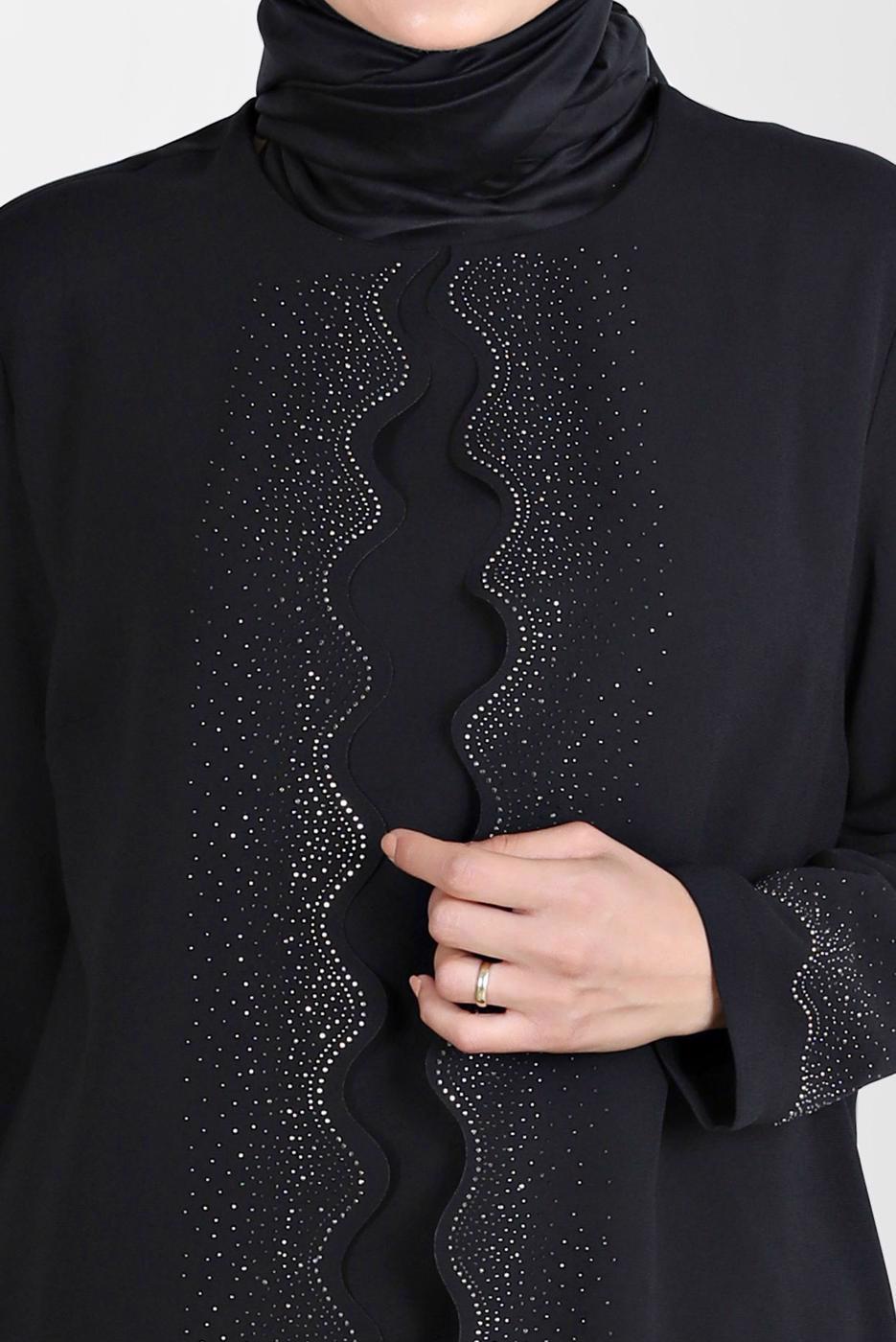 Tesettür giyim SİYAH TAŞ DETAYLI KREP İKİLİ PANT. TAKIM 20242 