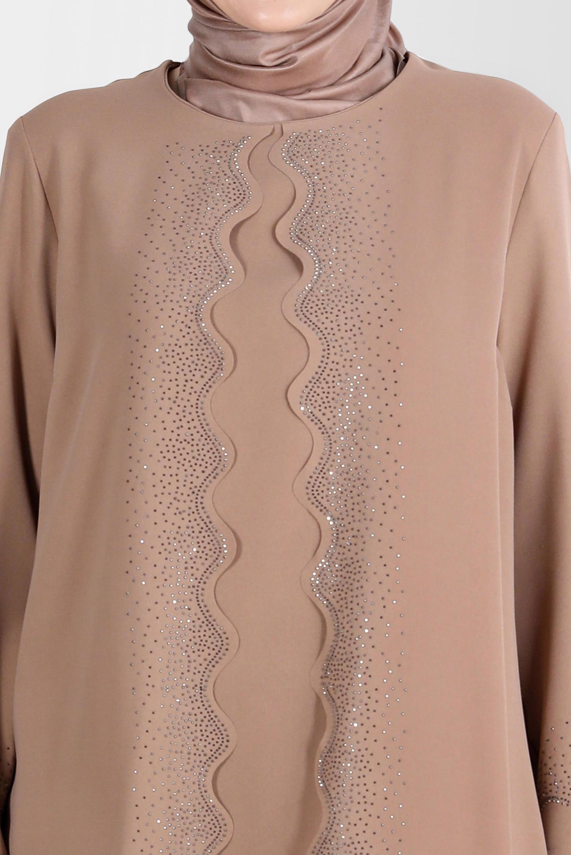 Tesettür giyim KAHVE TAŞ DETAYLI KREP İKİLİ PANT. TAKIM 20242 