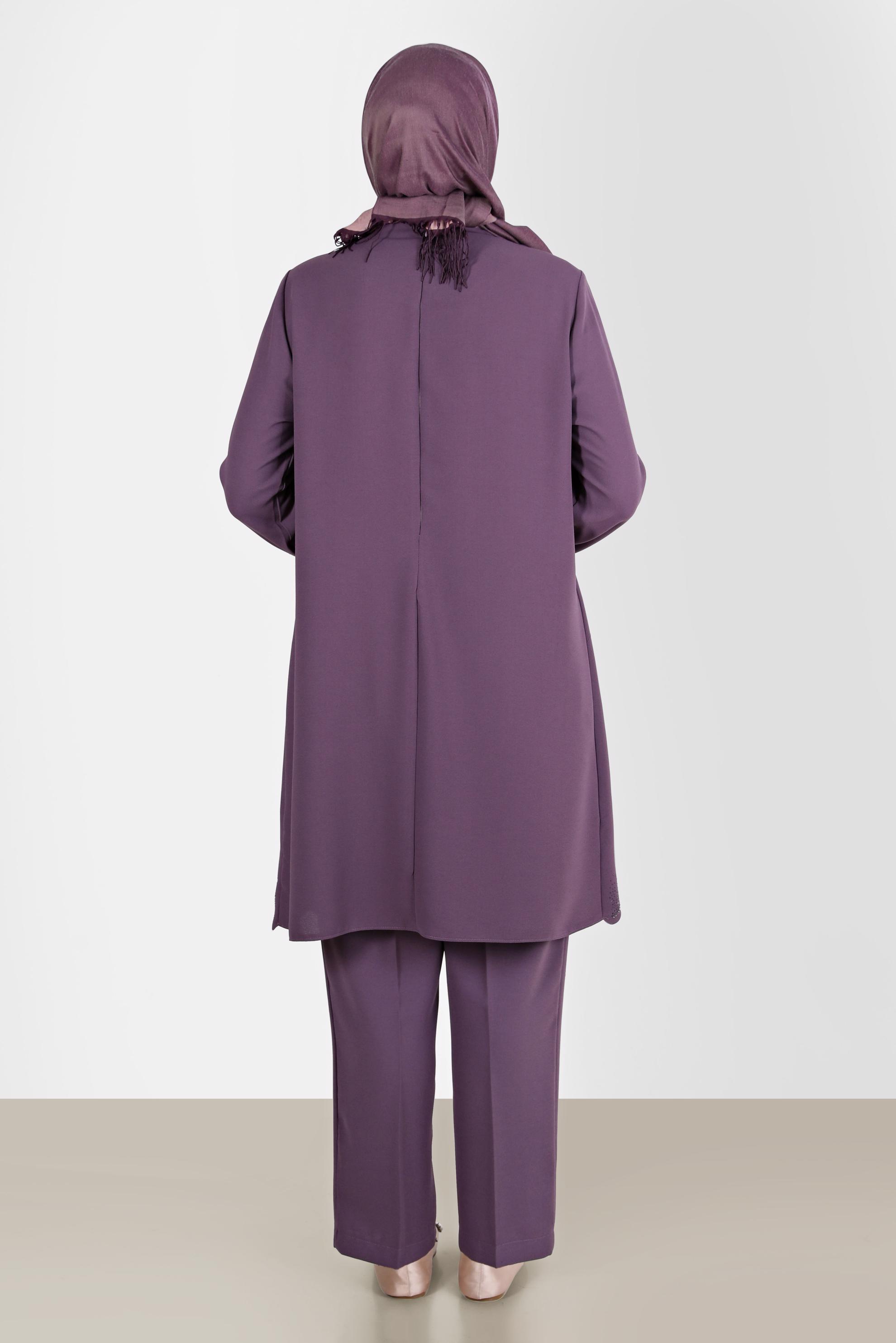 Tesettür giyim PEMBE TAŞ DETAYLI KREP İKİLİ PANT. TAKIM 20242 