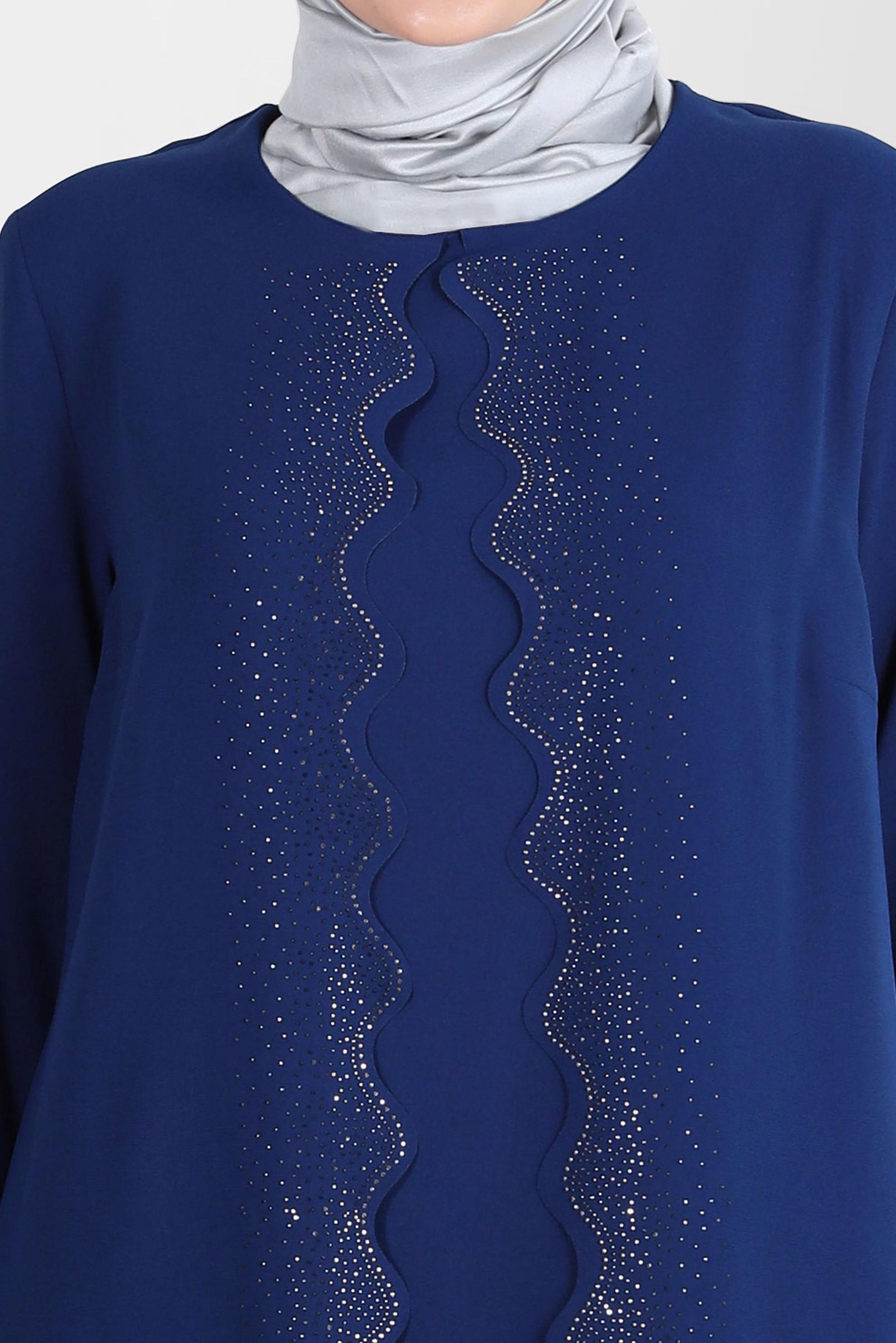 Tesettür giyim LACİVERT TAŞ DETAYLI KREP İKİLİ PANT. TAKIM 20242 