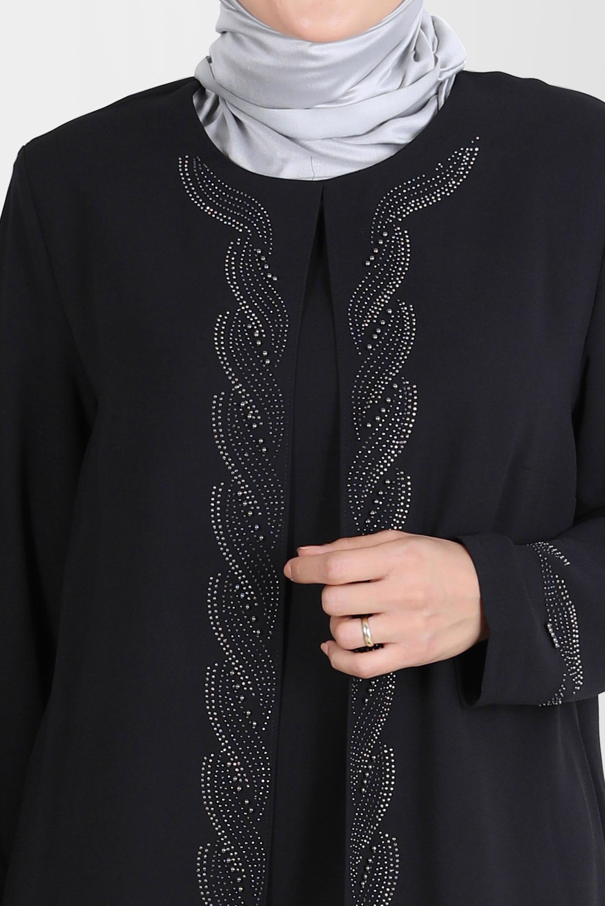 Tesettür giyim SİYAH TAŞ DETAYLI KREP İKİLİ PANT. TAKIM 20243 