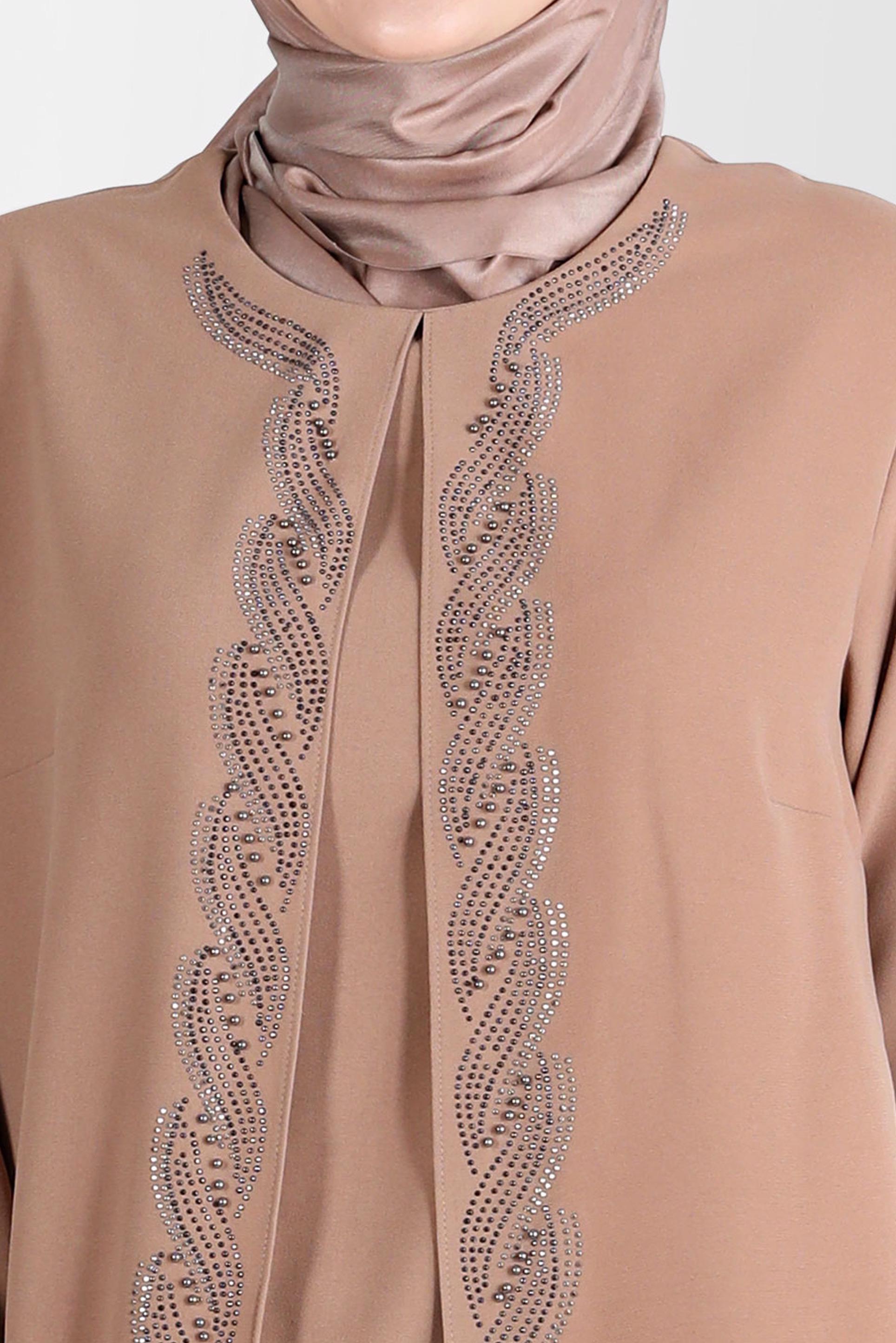 Tesettür giyim KAHVE TAŞ DETAYLI KREP İKİLİ PANT. TAKIM 20243 