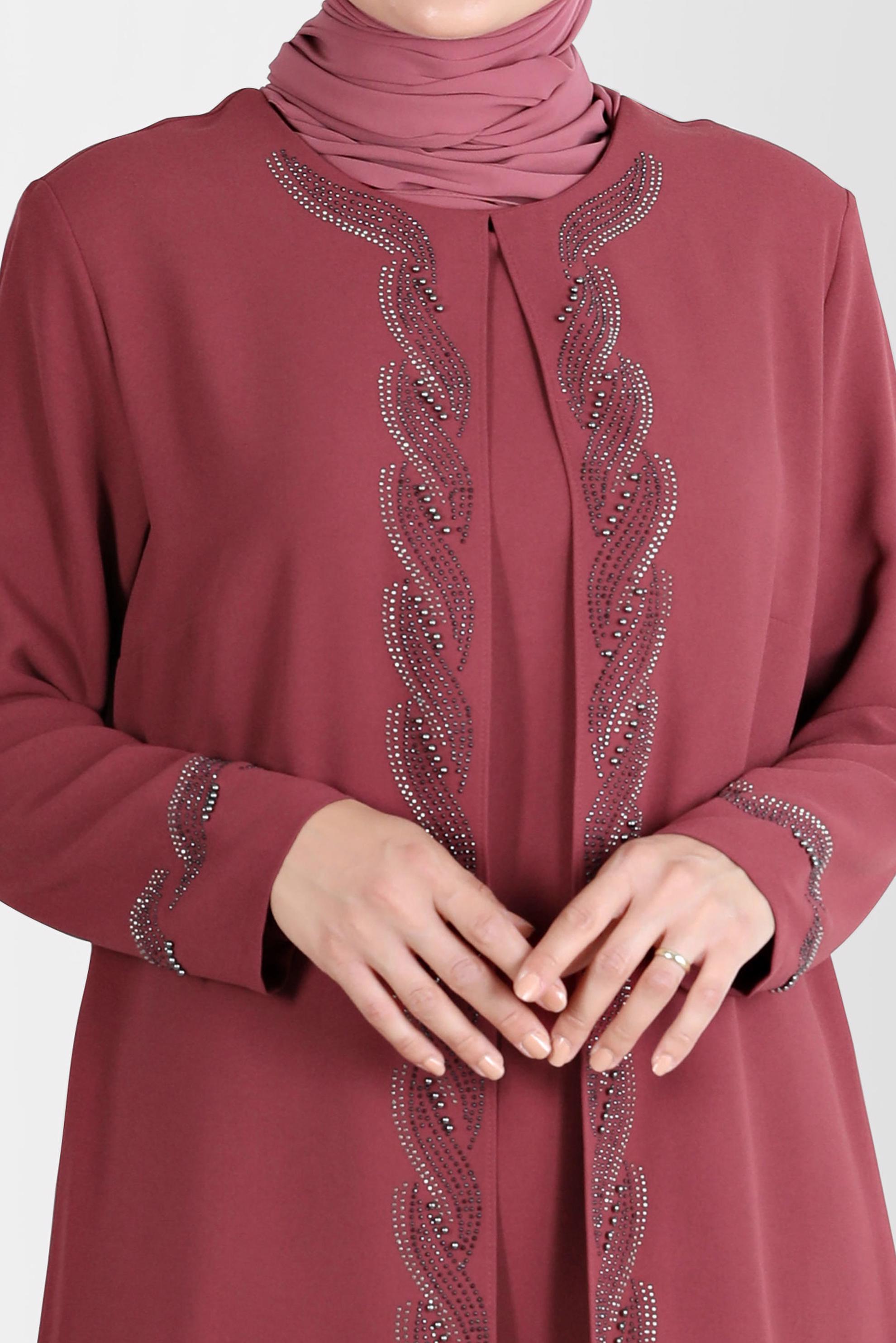 Tesettür giyim TURUNCU TAŞ DETAYLI KREP İKİLİ PANT. TAKIM 20243 