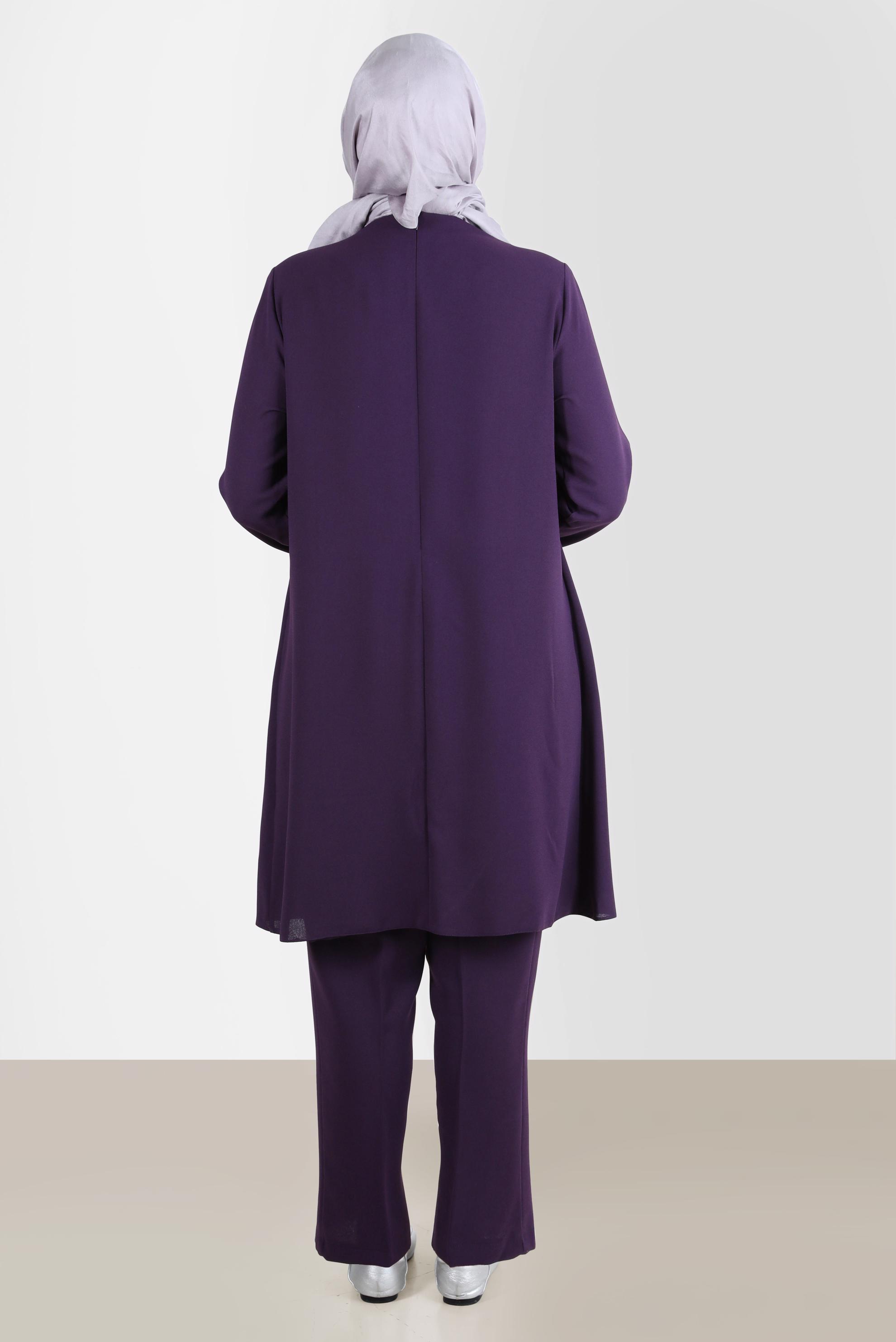 Tesettür giyim MÜRDÜM TAŞ DETAYLI KREP İKİLİ PANT. TAKIM 20243 