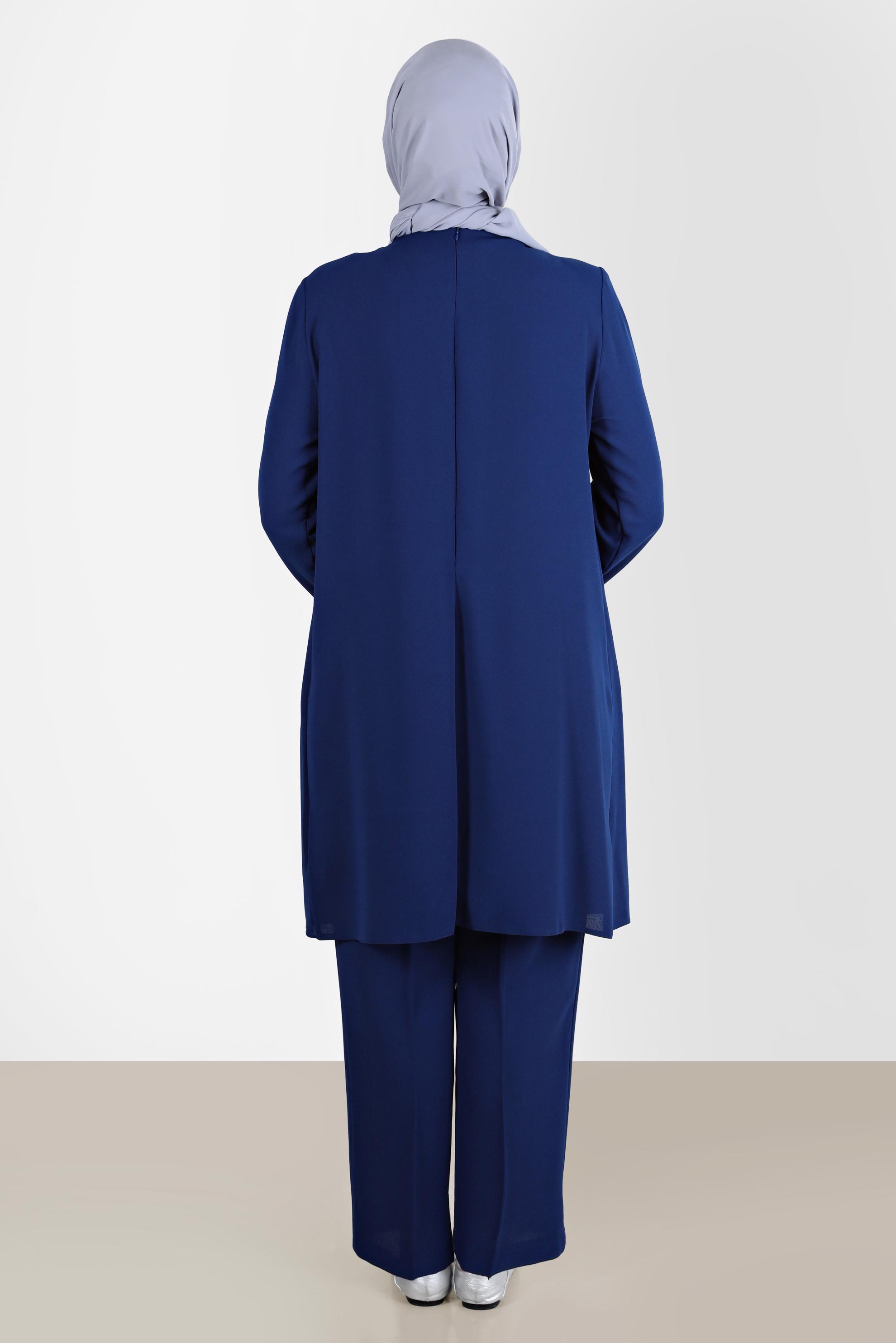 Tesettür giyim LACİVERT TAŞ DETAYLI KREP İKİLİ PANT. TAKIM 20243 