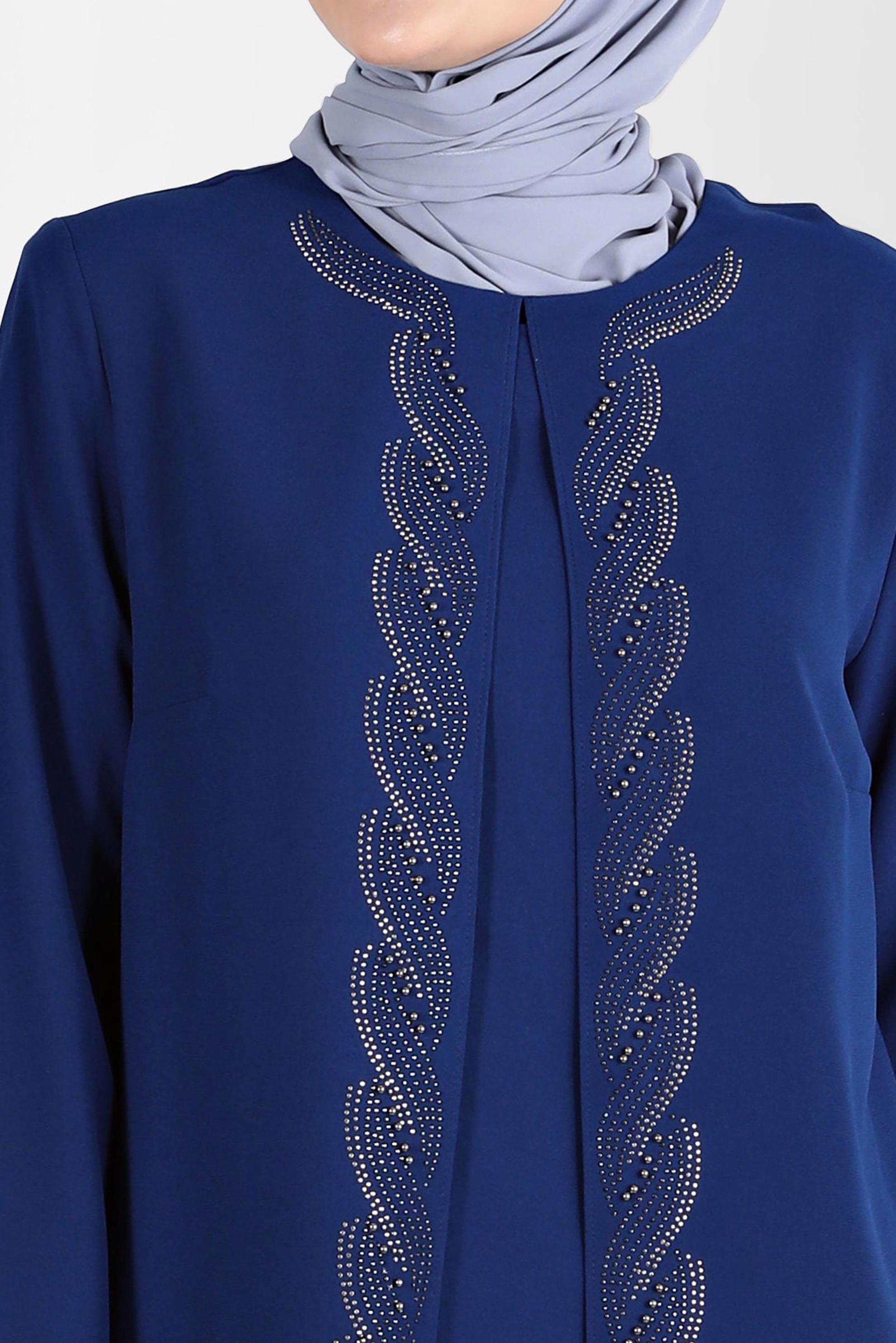 Tesettür giyim LACİVERT TAŞ DETAYLI KREP İKİLİ PANT. TAKIM 20243 